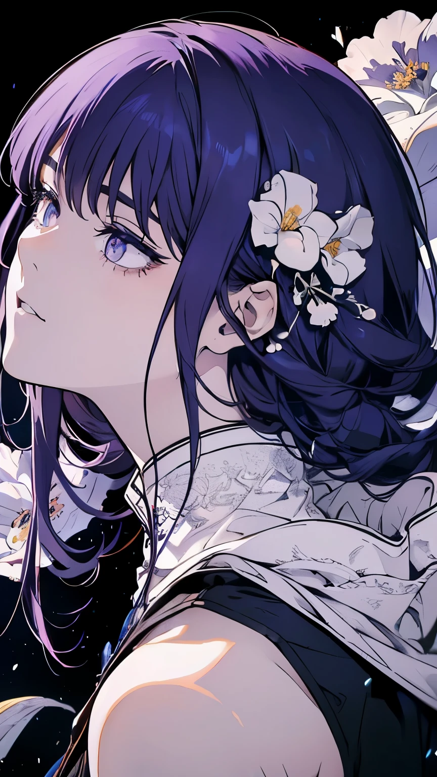 ((8K resolution))、((highest quality))、((masterpiece))、((Super detailed))((((dramatic))), (((Rough feeling))), (((intense)))、whole body、Handsome guy、woman、lavender field、twilight、Wedding dress、tattoo、long hair、gray hair、White、blue、peach、flower々、flower火、Clear shadows、lively, front,rich colorful,have confidence,coil,scene,boldness,to attract attention,smart、tendency、i concentrate