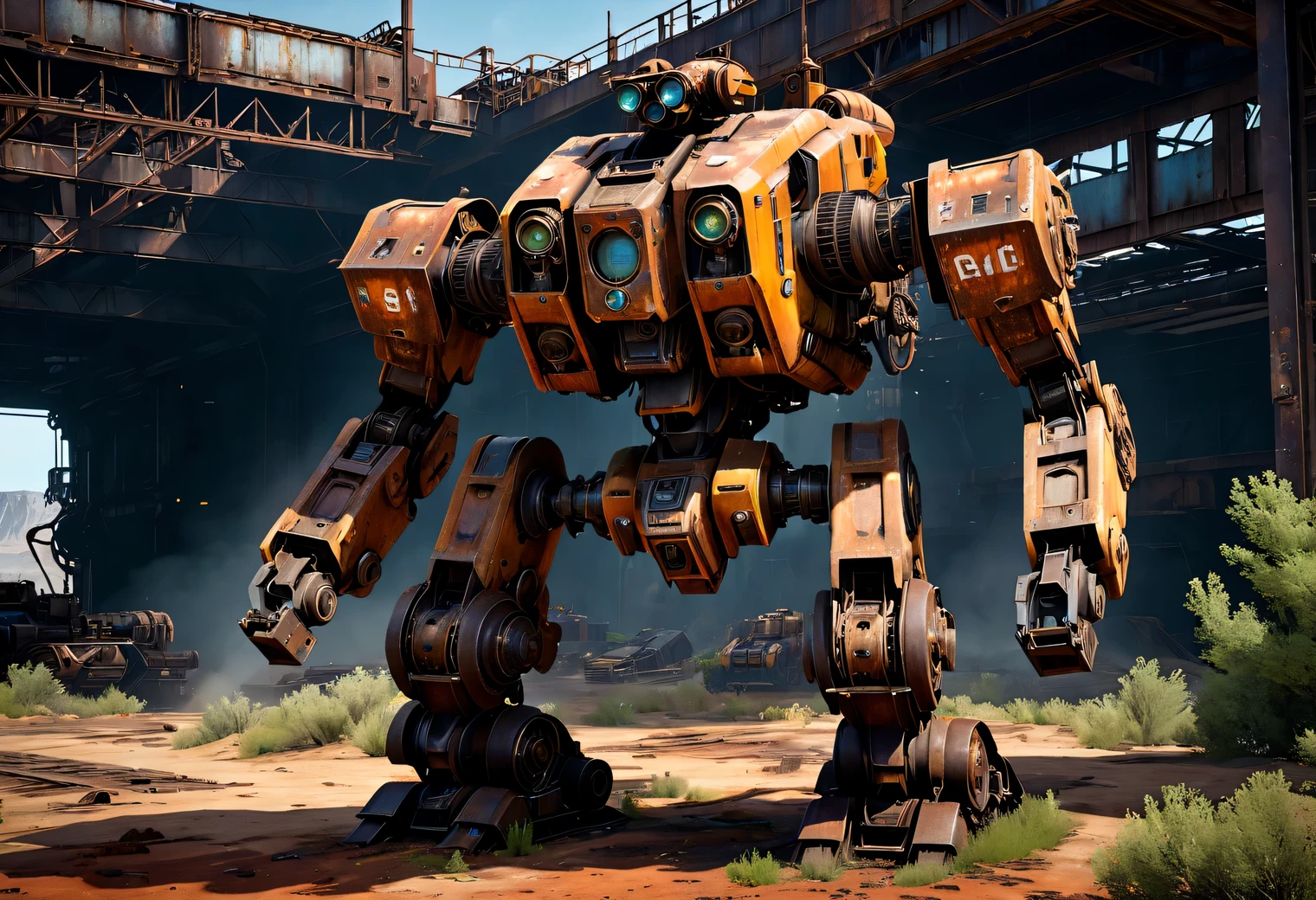 Old Wheeled Abandoned Mech is covered with rust and corrosion., old Wheeled Abandoned Mech, old abandoned and rusty Wheeled Abandoned Mech thrown into a scrap yard, Surreal sci-fi style, Unreal Engine5, Hyper-realistic sculpture of an Abandoned Mech, Realistic brush strokes, DAZ 3D, Glyphic, made of metal, Rust, Abandoned, old, destroyed by time, landfill, scrap metal, Realistic camera shooting, artistic photography, Realistic images, computer graphics, photorealistic high detail, overly detailed art of Wheeled Abandoned Mech, wheeled Abandoned Mech covered with rust and corrosion, ultra-detailed, photorealism, Ultra-realistic drawing of details, Stunningly realistic graphics, Very detailed photo, hyperrealistic render, photorealistic rendering, Highly realistic photography, landfill