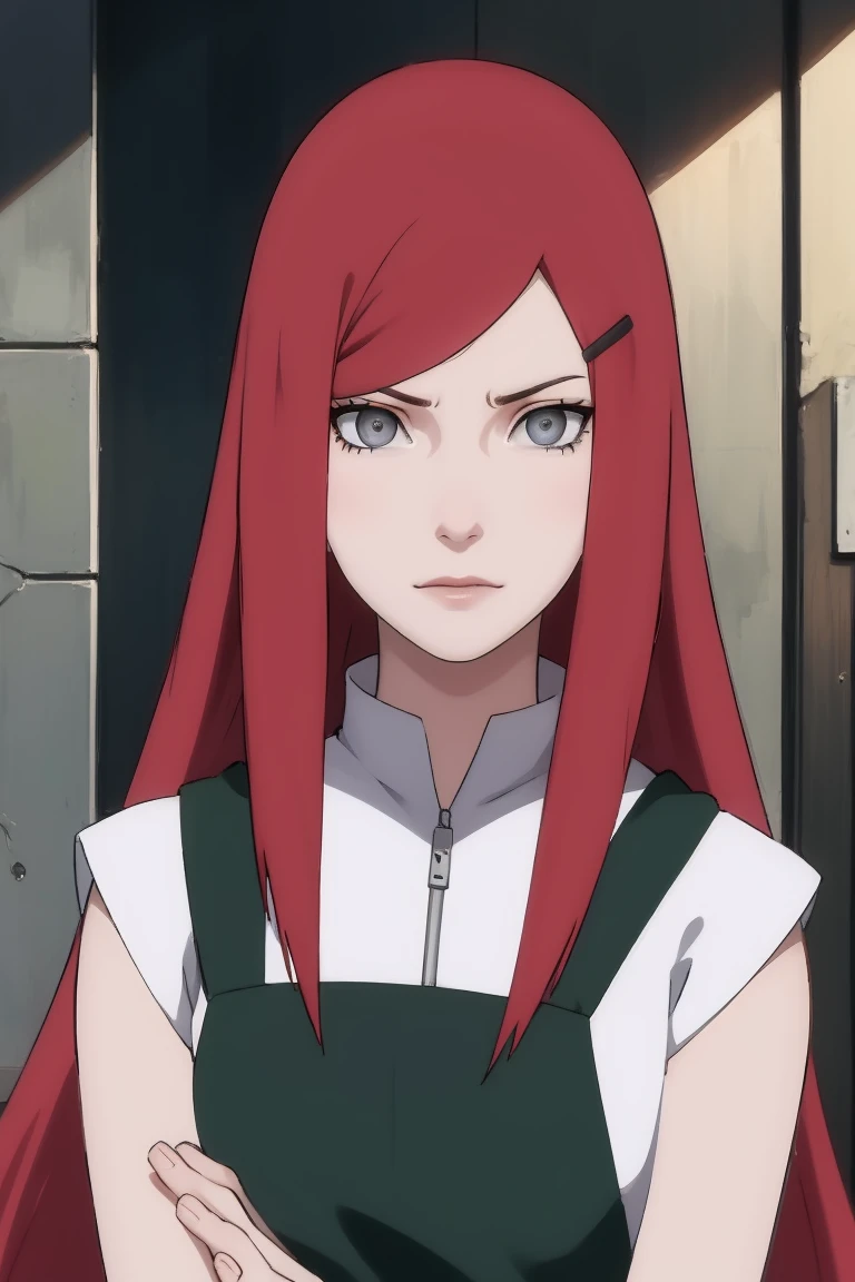 {-erro_de_anatomia:1.0} kushina, kushina, long hair, hair ornament, red hair,  red head, hairclip, (grey eyes:1.5),
BREAK shirt, dress, jewelry, white shirt, short sleeves, apron, bracelet, green apron, collar,
BREAK looking at viewer, upper body, full body, cowboy shot,
BREAK indoors,
BREAK (masterpiece:1.2), best quality, high resolution, unity 8k wallpaper, (illustration:0.8), (beautiful detailed eyes:1.6), extremely detailed face, perfect lighting, extremely detailed CG, (perfect hands, perfect ),