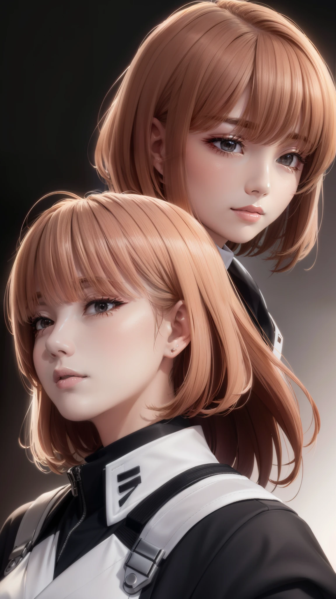 Close-up of two women with pink hair and black jackets, anime realism style, unreal 5. RPG portrait, cgsociety portrait, realistic art style, Smooth anime CG art, Photorealistic anime girl rendering, Realistic anime 3d style, loss draw 1. 0, realistic 3d animation, art germ ; 3d unreal engine, realistic anime art style,The background is space,