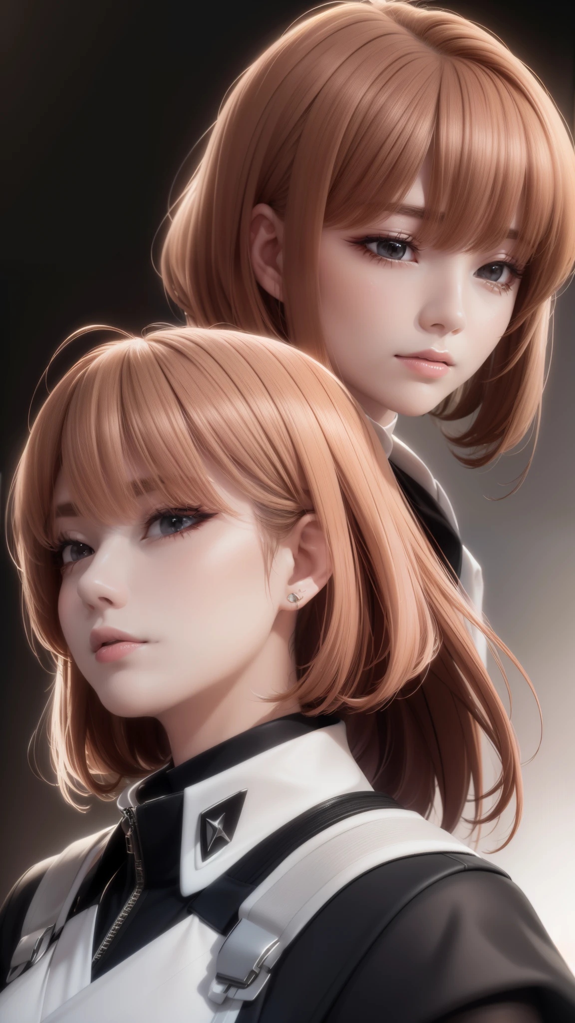 Close-up of two women with pink hair and black jackets, anime realism style, unreal 5. RPG portrait, cgsociety portrait, realistic art style, Smooth anime CG art, Photorealistic anime girl rendering, Realistic anime 3d style, loss draw 1. 0, realistic 3d animation, art germ ; 3d unreal engine, realistic anime art style，The background is space，