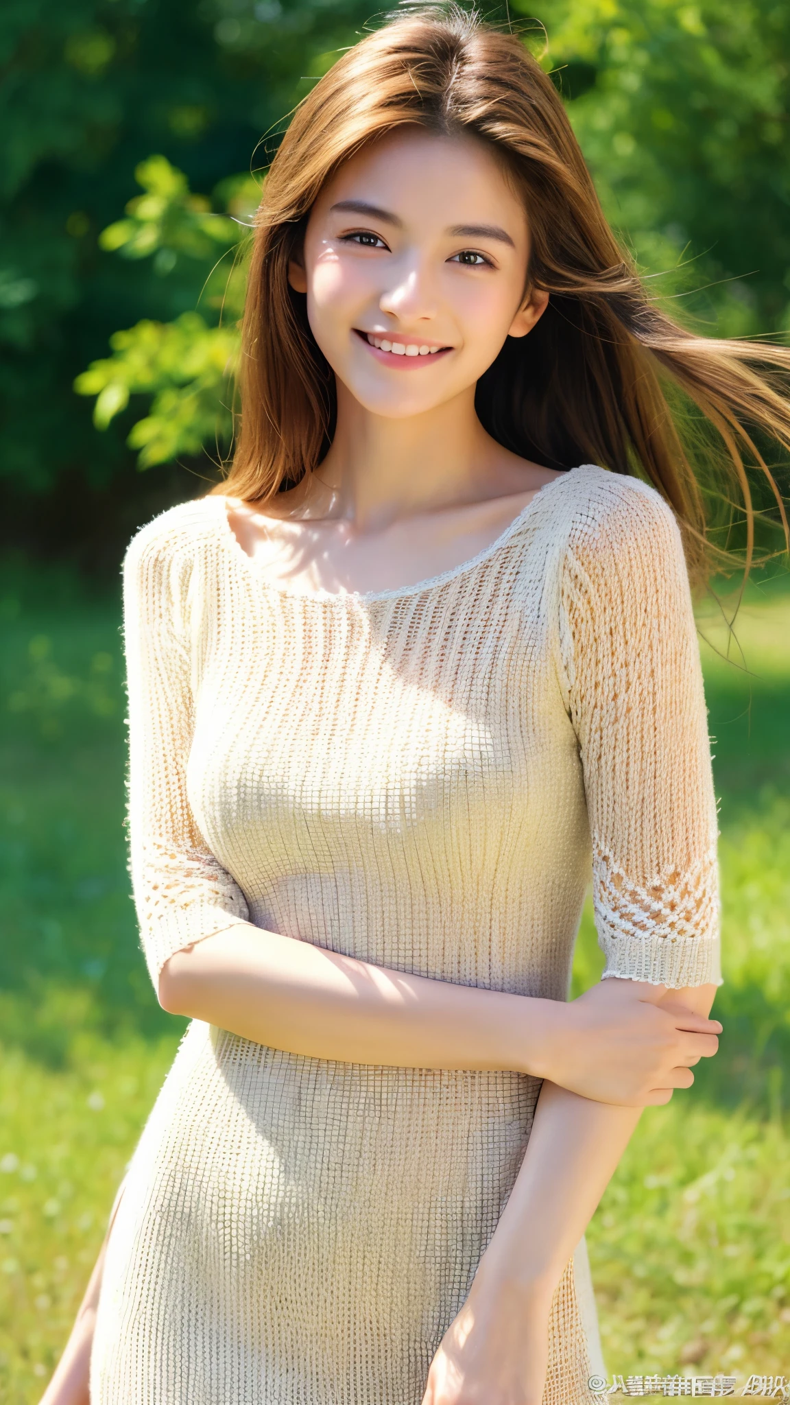 highest quality, masterpiece, ultra high resolution, Realistic、realistic、(close portrait) RAW photo, 1 girl, 22 years ago, Thin knitted dresses 、black、masterpiece, Realisticな pictures, japanese pictures, fuji negative film, saturation, contrast,  small breasts、smile gently、long hair straight,brown hair,best proportions、realistic skin texture