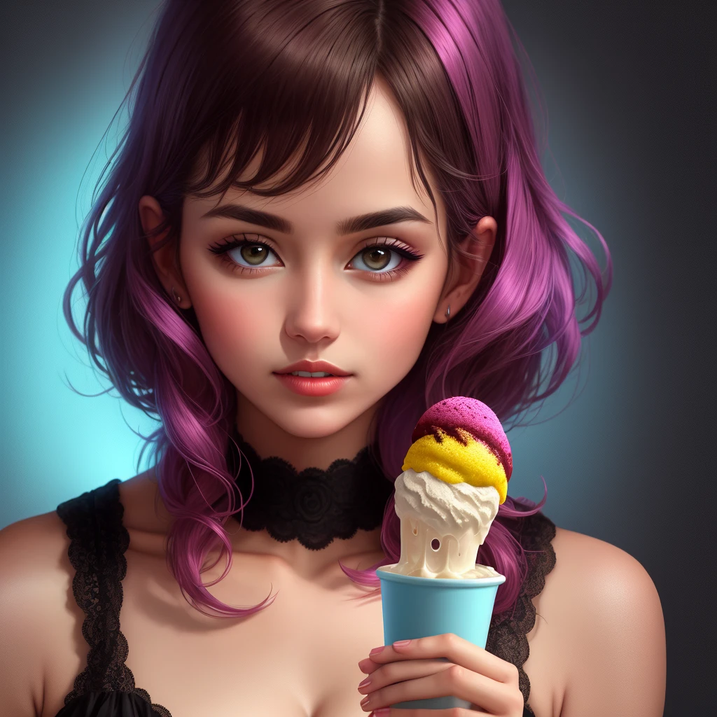 (Best Quality:1.4),(piel bright), body focus, (cute face), (((Best Quality))), illustration, ((beautiful Finger)), , beautiful body, beautiful character design, ,perfect lighting, striking, bright_Forehead_face_switched on, ultra high resolution, High resolution, absurdities:1.2, bokeh:1.2, Lens flare, (Vibrant_Color:1.2), (beautiful, medium breasts:1.6), (Muslos thicks:1.1), thick,
black straight hair with bangs, Purple diadem, arched eyebrows, round brown eyes, smiling expression, large golden heart-shaped earrings, naked, holding a purple drink with a straw, purple watch on the left wrist, Look at the viewer