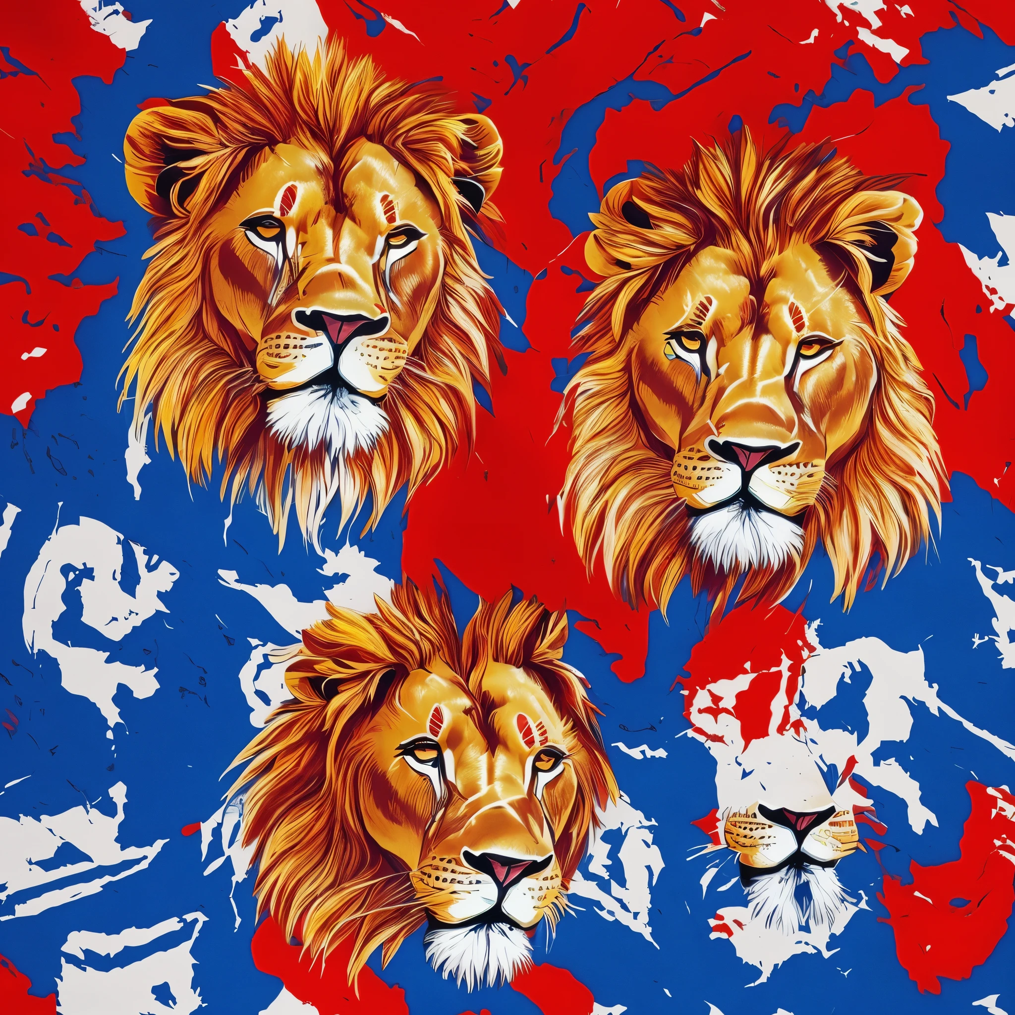 Lion team mascot wearing a red and blue striped t-shirt 