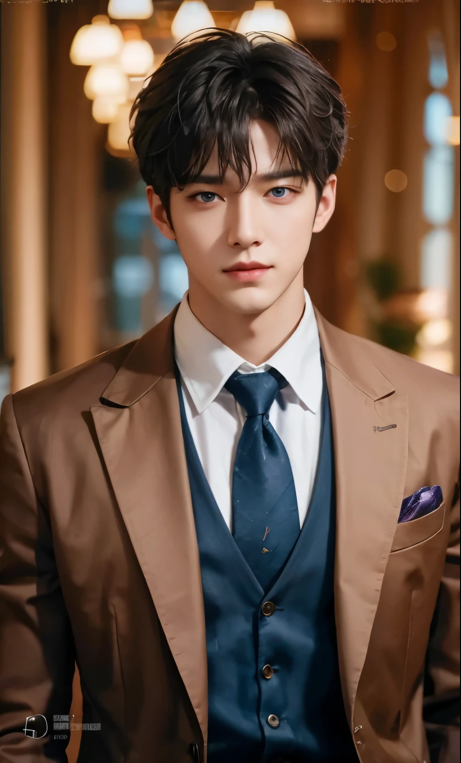 A man with realistic white hair, realistic light purple eyes, realistic Korean handsome face, realistic seductive expression, exactly the same clothes,Realistic light, realistic shadows, realistic background