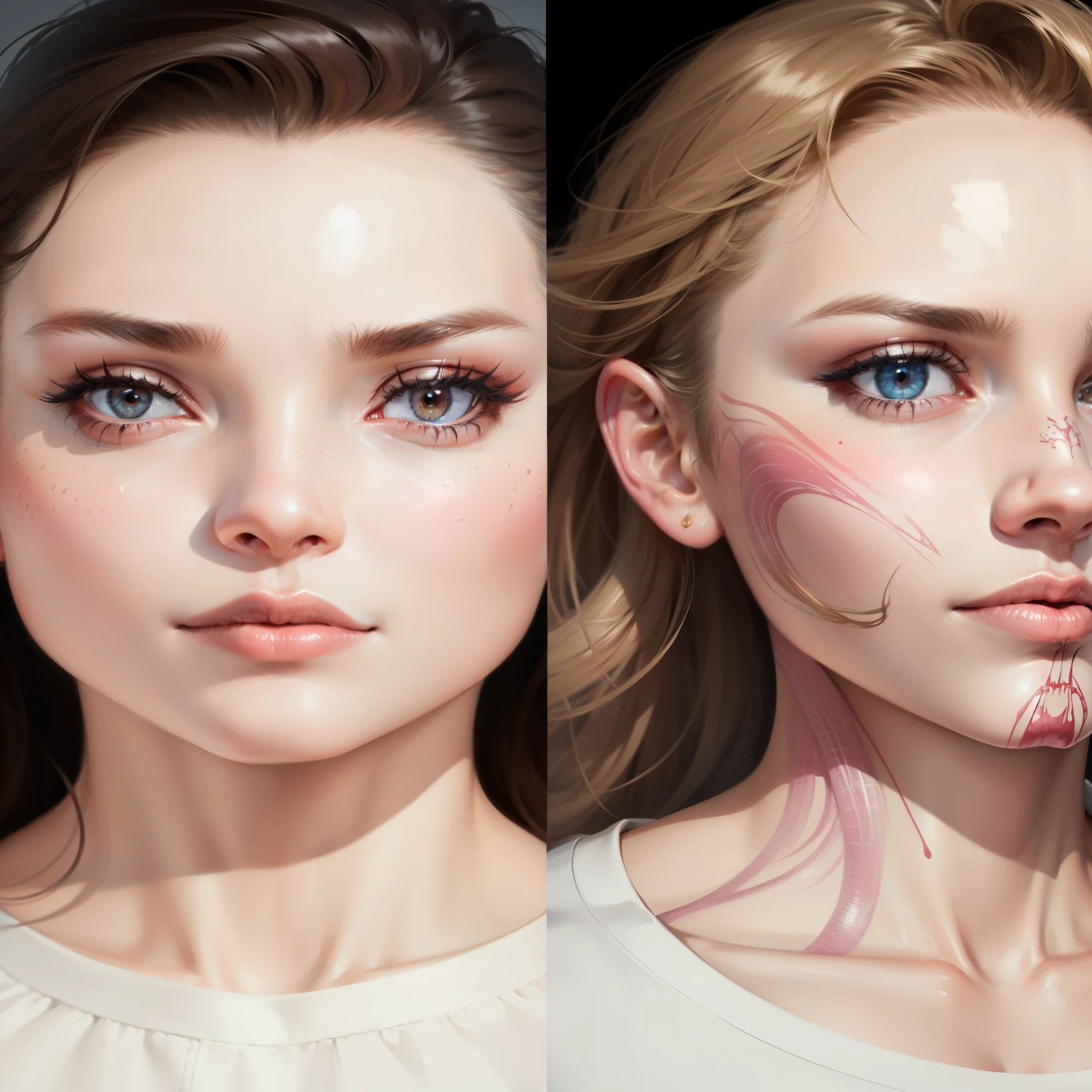 there are two pictures of a woman with different facial features, realistic face and anatomy, realistic faces and anatomy, perfect face and anatomy, anatomy portrait, realistic digital illustration, hyperrealistic anatomy posse, hyperrealistic anatomy, realistic anatomy, stunning digital illustration, face anatomy, anatomically accurate face, highly realistic digital art, realistic digital painting, perfect face anatomy