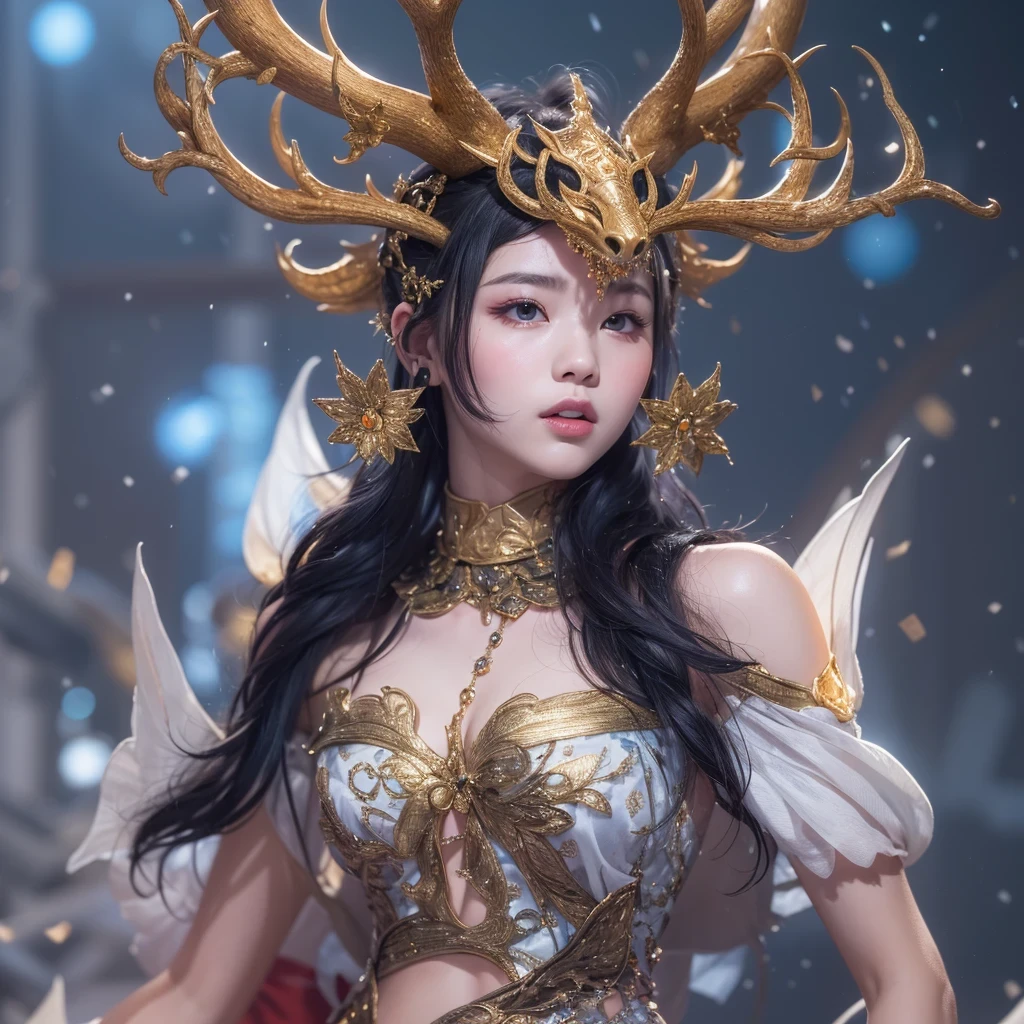deer角飞天九尾浅蓝天师火焰毛deer星,novel,Torch Night Black Gold Orange Snake Print Silk Trousers,Rouge Diamond Tulle Sheer Lizard Print,Fat girl flying in space in the snow 1:900 miniatures,Front view,pure transparency,put on boxing gloves,佩戴金框反Light太阳镜,Panoramic super wide angle,very happy,Authentic and delicate texture,Strong visual impact,super detailed,dream girl,delicate face型,beautiful eyes,Hair floating in the air, cherry style,Zhou Xiaotong,crystal clear,Good sense of perspective,Light影效果,16KLight滑,surface reflected Light,flowing black hair,Water Goddess 32K,complicated,grace,Very detailed,Gorgeous,digital photography,Autumn Cowboy Shooting,Surrealism,broken ruby,defeat magic,Water magic entanglement,(masterpiece,Light,beautiful eyes:1.2),high dynamic range,void 5 energy storm,(china 1 girl,black eyes:1.5),rouge skin,发Light的皮肤,(sit on stone:1.5),delicate face,black hair,穿上Gorgeous金色铠甲,take off shoulders,deer,short skirt,beautiful golden armor,it'it'It's raining,beautiful,Don't look at the audience,Turn your back to the camera,masterpiece,side,side portrait close-up