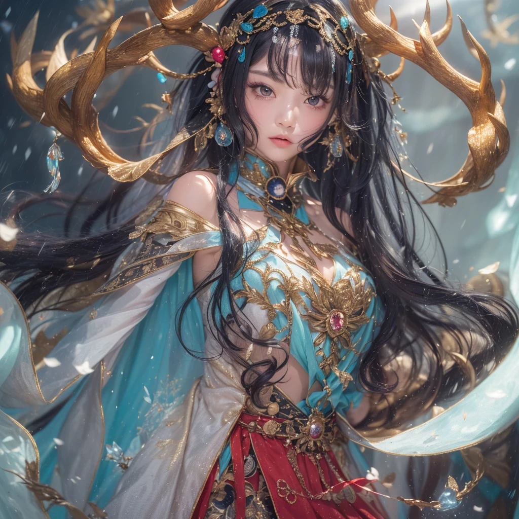 deer角飞天九尾浅蓝天师火焰毛deer星,novel,Torch Night Black Gold Orange Snake Print Silk Trousers,Rouge Diamond Tulle Sheer Lizard Print,Fat girl flying in space in the snow 1:900 miniatures,Front view,pure transparency,put on boxing gloves,佩戴金框反Light太阳镜,Panoramic super wide angle,very happy,Authentic and delicate texture,Strong visual impact,super detailed,dream girl,delicate face型,beautiful eyes,Hair floating in the air, cherry style,Zhou Xiaotong,crystal clear,Good sense of perspective,Light影效果,16KLight滑,surface reflected Light,flowing black hair,Water Goddess 32K,complicated,grace,Very detailed,Gorgeous,digital photography,Autumn Cowboy Shooting,Surrealism,broken ruby,defeat magic,Water magic entanglement,(masterpiece,Light,beautiful eyes:1.2),high dynamic range,void 5 energy storm,(china 1 girl,black eyes:1.5),rouge skin,发Light的皮肤,(sit on stone:1.5),delicate face,black hair,穿上Gorgeous金色铠甲,take off shoulders,deer,short skirt,beautiful golden armor,it'it'It's raining,beautiful,Don't look at the audience,Turn your back to the camera,masterpiece,side,side portrait close-up