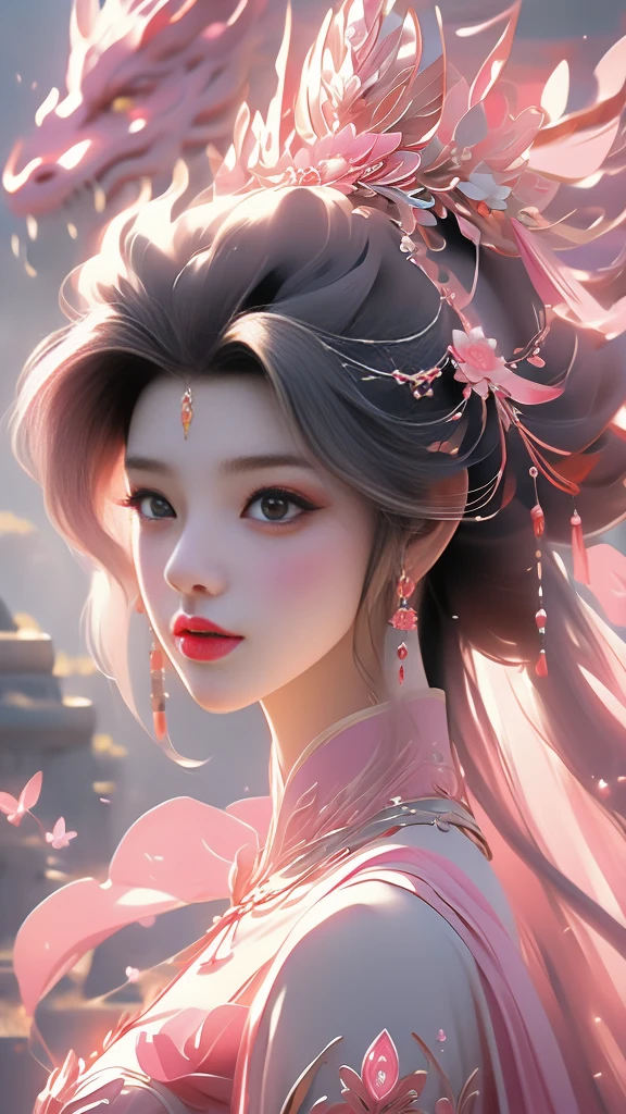 a woman in a pink dress standing next to a pink dragon, chinese fantasy, beautiful fantasy art, xianxia fantasy, very beautiful fantasy art, beautiful digital artwork, a beautiful fantasy empress, digital fantasy art ), amazing fantasy art, fantasy beautiful, breathtaking fantasy art, beautiful fantasy art portrait, dragon girl, ((a beautiful fantasy empress)), fantasy art style