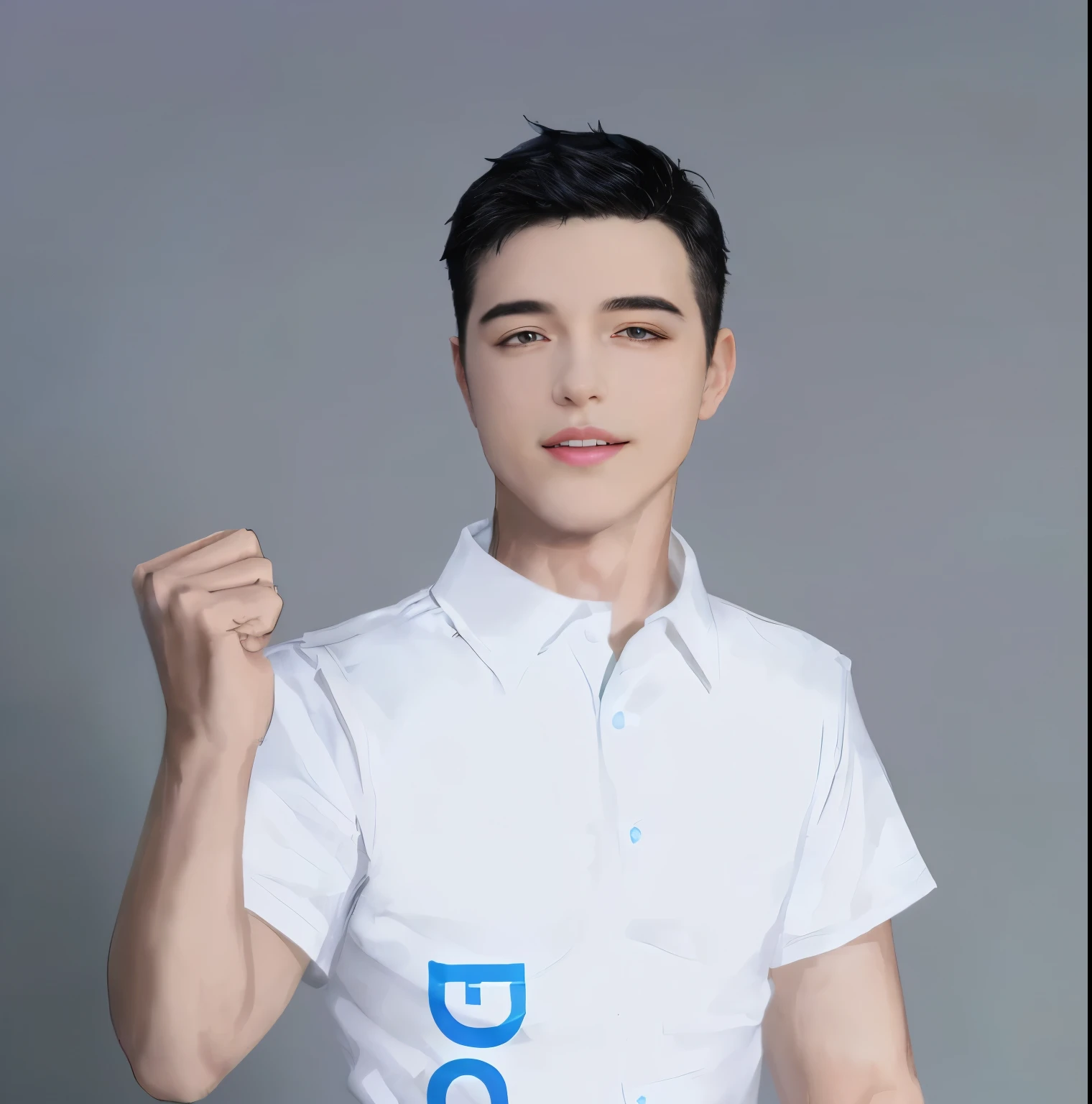 boys,Handsome,short black hair,Sunlight,make a fist,white short sleeve shirt