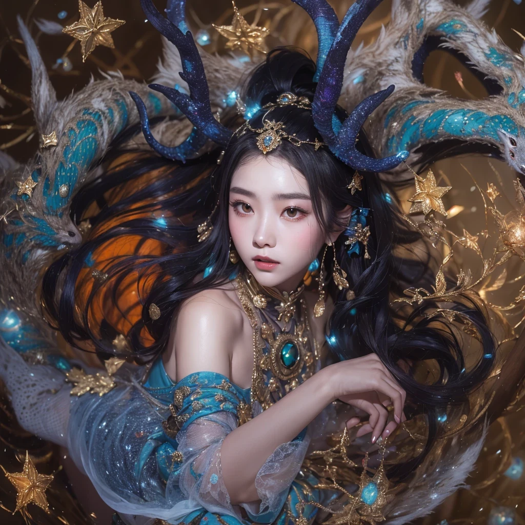 deer角飞天九尾浅蓝天师火焰毛deer星,novel,Torch Night Black Gold Orange Snake Print Silk Trousers,Rouge Diamond Tulle Sheer Lizard Print,Fat girl flying in space in the snow 1:900 miniatures,Front view,pure transparency,put on boxing gloves,佩戴金框反Light太阳镜,Panoramic super wide angle,very happy,Authentic and delicate texture,Strong visual impact,super detailed,dream girl,delicate face型,beautiful eyes,Hair floating in the air, cherry style,Zhou Xiaotong,crystal clear,Good sense of perspective,Light影效果,16KLight滑,surface reflected Light,flowing black hair,Water Goddess 32K,complicated,grace,Very detailed,Gorgeous,digital photography,Autumn Cowboy Shooting,Surrealism,broken ruby,defeat magic,Water magic entanglement,(masterpiece,Light,beautiful eyes:1.2),high dynamic range,void 5 energy storm,(china 1 girl,black eyes:1.5),rouge skin,发Light的皮肤,(sit on stone:1.5),delicate face,black hair,穿上Gorgeous金色铠甲,take off shoulders,deer,short skirt,beautiful golden armor,it'it'It's raining,beautiful,Don't look at the audience,Turn your back to the camera,masterpiece,side,side portrait close-up