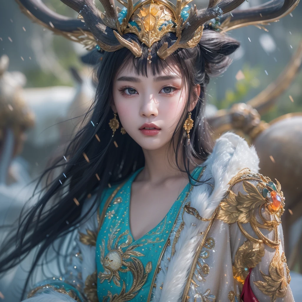 deer角飞天九尾浅蓝天师火焰毛deer星，novel，Torch Night Black Gold Orange Snake Print Silk Trousers，Rouge Diamond Tulle Sheer Lizard Print，Fat girl flying in space in the snow 1:900 miniatures，Front view，pure transparency，put on boxing gloves，佩戴金框反Light太阳镜，Panoramic super wide angle，very happy，Authentic and delicate texture，Strong visual impact，super detailed，dream girl，delicate face型，beautiful eyes，Hair floating in the air， cherry style，Zhou Xiaotong，crystal clear，Good sense of perspective，Light影效果，16KLight滑，surface reflected Light，flowing black hair，Water Goddess 32K，complicated，grace，Very detailed，Gorgeous，digital photography，Autumn Cowboy Shooting，Surrealism，broken ruby，defeat magic，Water magic entanglement，（masterpiece，Light，beautiful eyes：1.2），high dynamic range，void 5 energy storm，(china 1 girl，black eyes:1.5），rouge skin，发Light的皮肤，(sit on stone：1.5），delicate face，black hair，穿上Gorgeous金色铠甲，take off shoulders，deer，short skirt，beautiful golden armor，it&#39;it&#39;It&#39;s raining，beautiful，Don&#39;t look at the audience，Turn your back to the camera，masterpiece，side,side portrait close-up