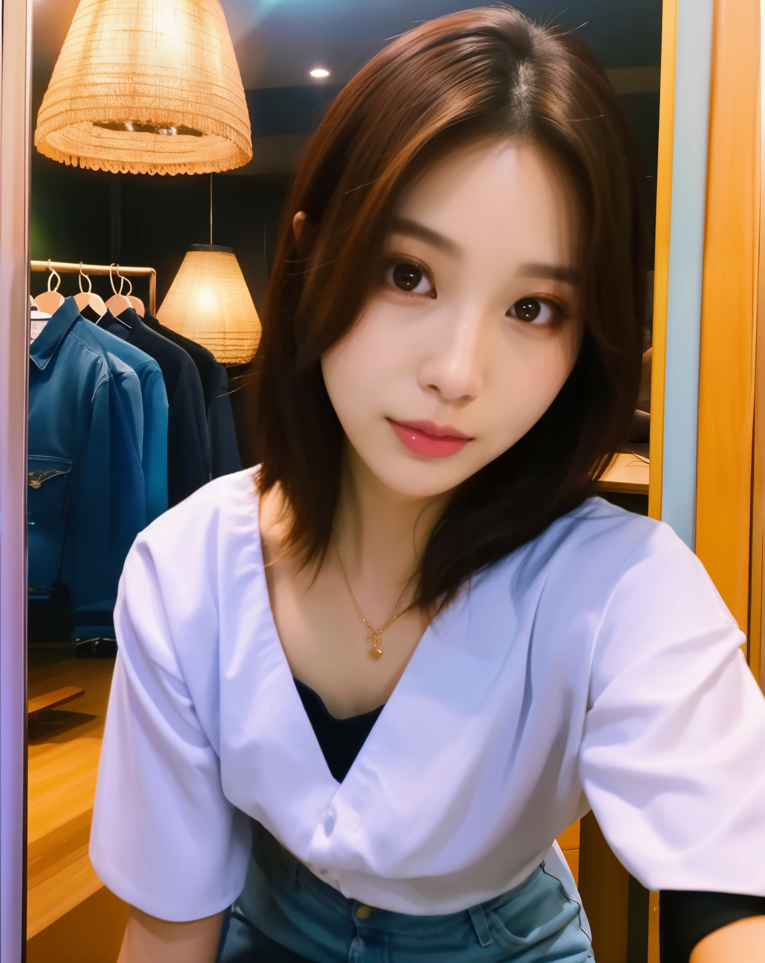 there is a woman that is taking a selfie in a mirror, korean girl, sun yunjoo, heonhwa choe, beautiful south korean woman, jaeyeon nam, korean woman, 2 7 years old, sakimichan, Yoshitomo Nara, 2 8 years old, lee ji-eun, lee ji - eun