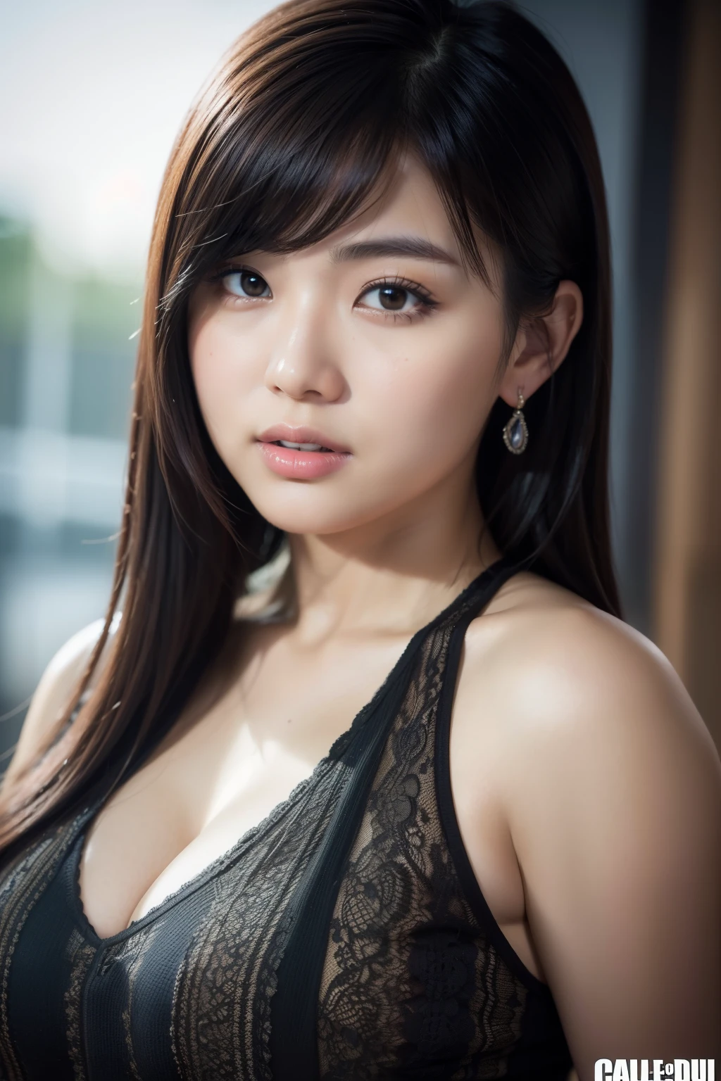 Beautiful chubby asian woman in call of duty style, Close-up photos, Photos taken with Canon EOS R5 DSLR camera, light, Super real photos, intricate details, Her face is very delicate