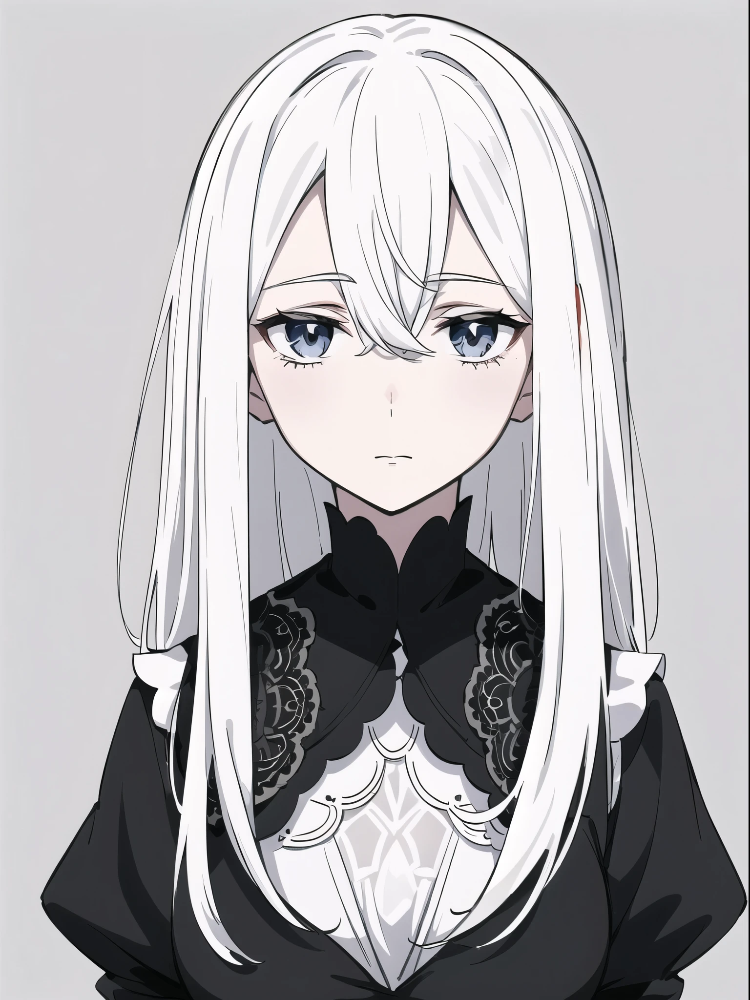 ((White hair)),((Head and Shoulders Image)),Sexy,A person,Alone,Simple style,pancake ,Simple details,Black background,Empty background,Black background wall,(20 year old woman),(Droopy hair),(White Gloves),(Evening Gown),(Lace Shirt),Lace,(confidence)