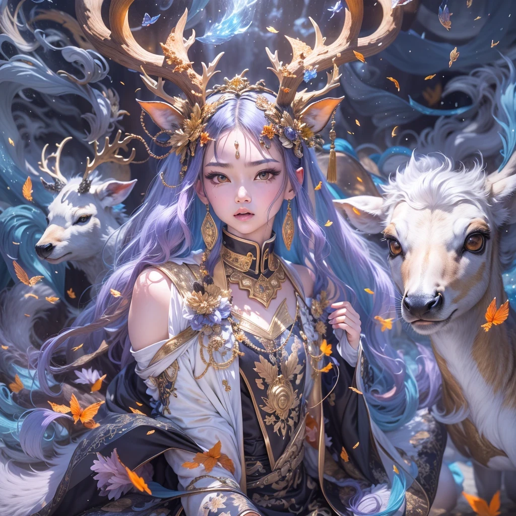deer角飞天九尾浅蓝天师火焰毛deer星,novel,Torch Night Black Gold Orange Snake Print Silk Trousers,Rouge Diamond Tulle Sheer Lizard Print,Fat girl flying in space in the snow 1:900 miniatures,Front view,pure transparency,put on boxing gloves,佩戴金框反Light太阳镜,Panoramic super wide angle,very happy,Authentic and delicate texture,Strong visual impact,super detailed,dream girl,delicate face型,beautiful eyes,Hair floating in the air, cherry style,Zhou Xiaotong,crystal clear,Good sense of perspective,Light影效果,16KLight滑,surface reflected Light,flowing black hair,Water Goddess 32K,complicated,grace,Very detailed,Gorgeous,digital photography,Autumn Cowboy Shooting,Surrealism,broken ruby,defeat magic,Water magic entanglement,(masterpiece,Light,beautiful eyes:1.2),high dynamic range,void 5 energy storm,(china 1 girl,black eyes:1.5),rouge skin,发Light的皮肤,(sit on stone:1.5),delicate face,black hair,穿上Gorgeous金色铠甲,take off shoulders,deer,short skirt,beautiful golden armor,it'it'It's raining,beautiful,Don't look at the audience,Turn your back to the camera,masterpiece,side,side portrait close-up