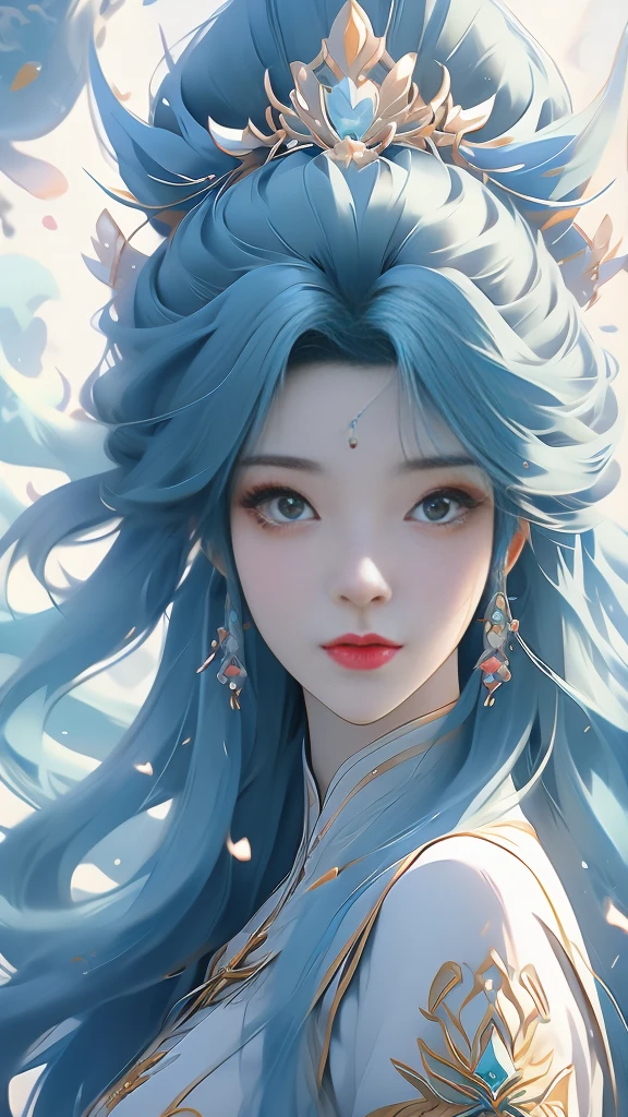 anime girl with long hair and a white shirt and a blue wolf, alice x. zhang, beautiful character painting, fantasy art style, by Yang J, inspired by Sim Sa-jeong, trending on cgstation, stunning art style, inspired by Ai Xuan, in the art style of bowater, trending on artstration, trending artgerm