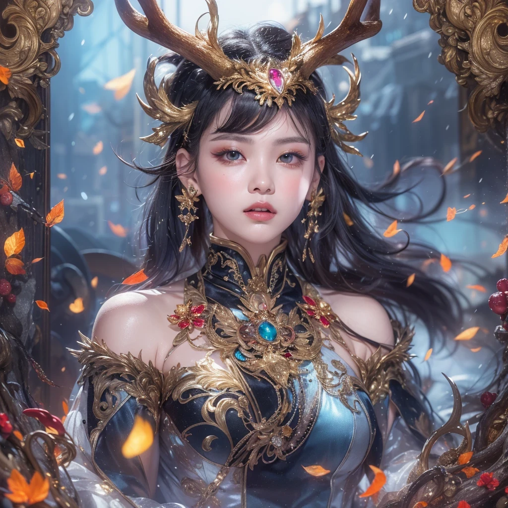 deer角飞天九尾浅蓝天师火焰毛deer星，novel，Torch Night Black Gold Orange Snake Print Silk Trousers，Rouge Diamond Tulle Sheer Lizard Print，Fat girl flying in space in the snow 1:900 miniatures，Front view，pure transparency，put on boxing gloves，佩戴金框反Light太阳镜，Panoramic super wide angle，very happy，Authentic and delicate texture，Strong visual impact，super detailed，dream girl，delicate face型，beautiful eyes，Hair floating in the air， cherry style，Zhou Xiaotong，crystal clear，Good sense of perspective，Light影效果，16KLight滑，surface reflected Light，flowing black hair，Water Goddess 32K，complicated，grace，Very detailed，Gorgeous，digital photography，Autumn Cowboy Shooting，Surrealism，broken ruby，defeat magic，Water magic entanglement，（masterpiece，Light，beautiful eyes：1.2），high dynamic range，void 5 energy storm，(china 1 girl，black eyes:1.5），rouge skin，发Light的皮肤，(sit on stone：1.5），delicate face，black hair，穿上Gorgeous金色铠甲，take off shoulders，deer，short skirt，beautiful golden armor，it&#39;it&#39;It&#39;s raining，beautiful，Don&#39;t look at the audience，Turn your back to the camera，masterpiece，side,side portrait close-up