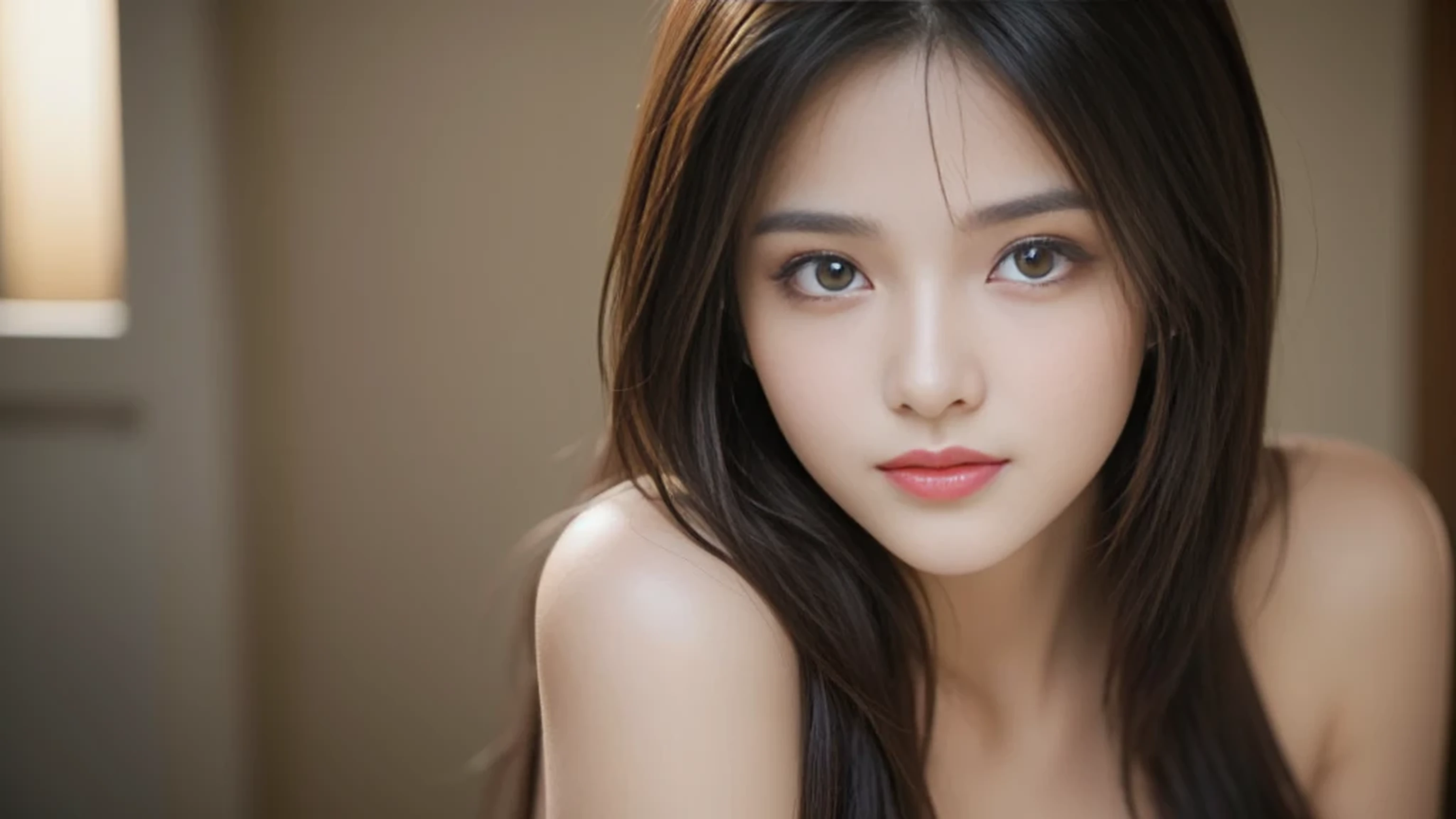 1 girl, Very cute, amazing face and eyes, (Extremely detailed beautiful face), (Ultra actual), (highly detailed eyes, highly detailed hair, Highly detailed face, Highly detailed plump lips), naked, (take off shoulders), Chest, Upper body, looking for smile, (best quality:1.4), original photo, (actual, photo-actual:1.37), Professional photography, movie lighting,