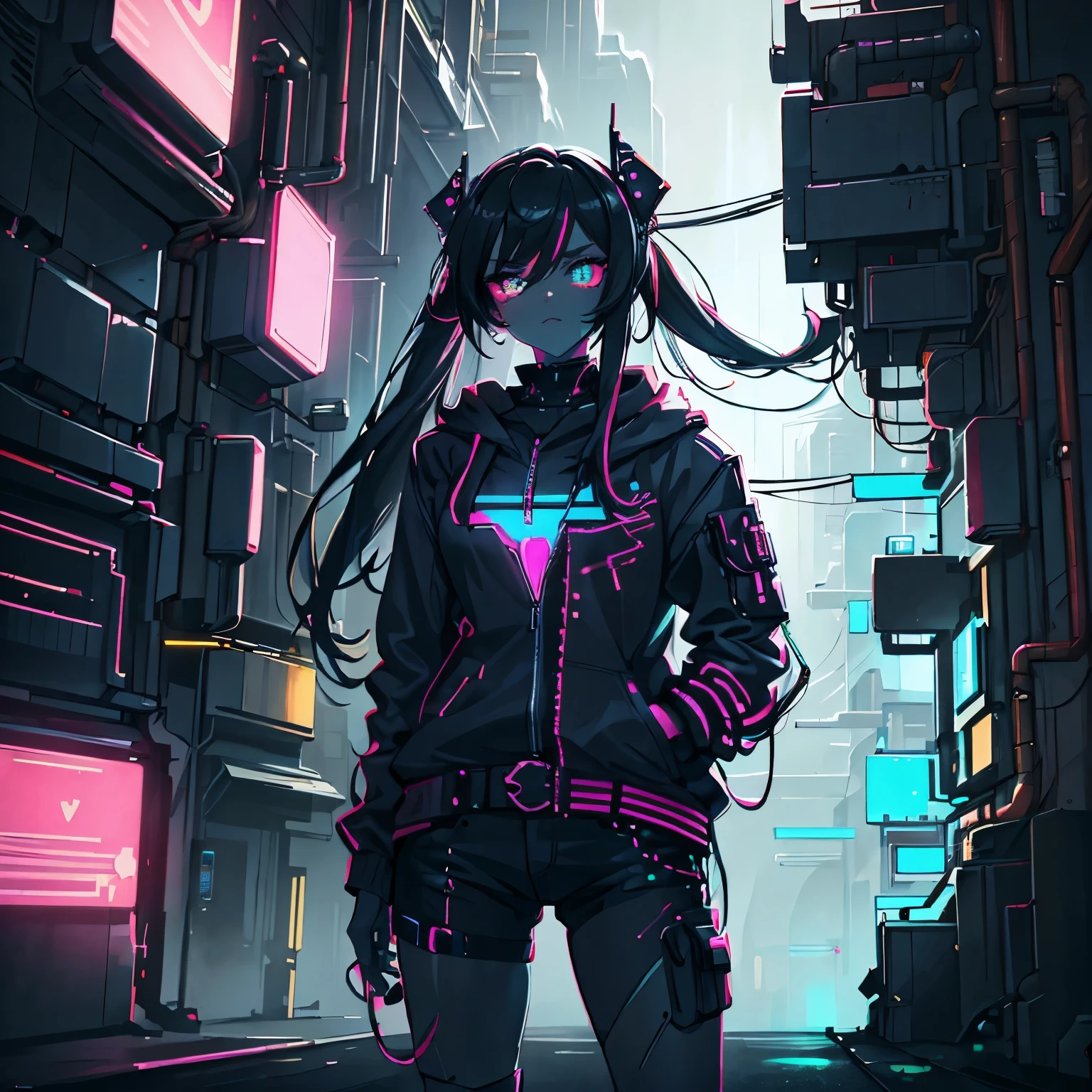 cool，cool，odd eye，neon，In town，cyber punk，girl