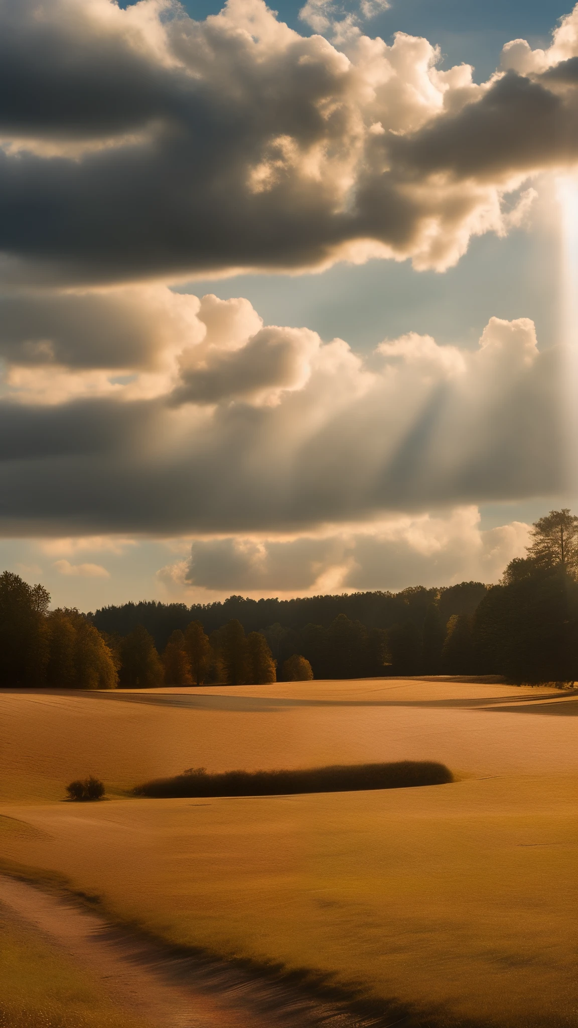 Fall season in southern Georgia, large clouds, mid day sky, hot weather, HD detail, hyper detail, film look, soft light, deep field focus bokeh, ray tracing, 8K cinematic mobile wallpaper, make look like was shot using a Canon 90D camera with 24mm lens pointed to the sky with lens sun flare