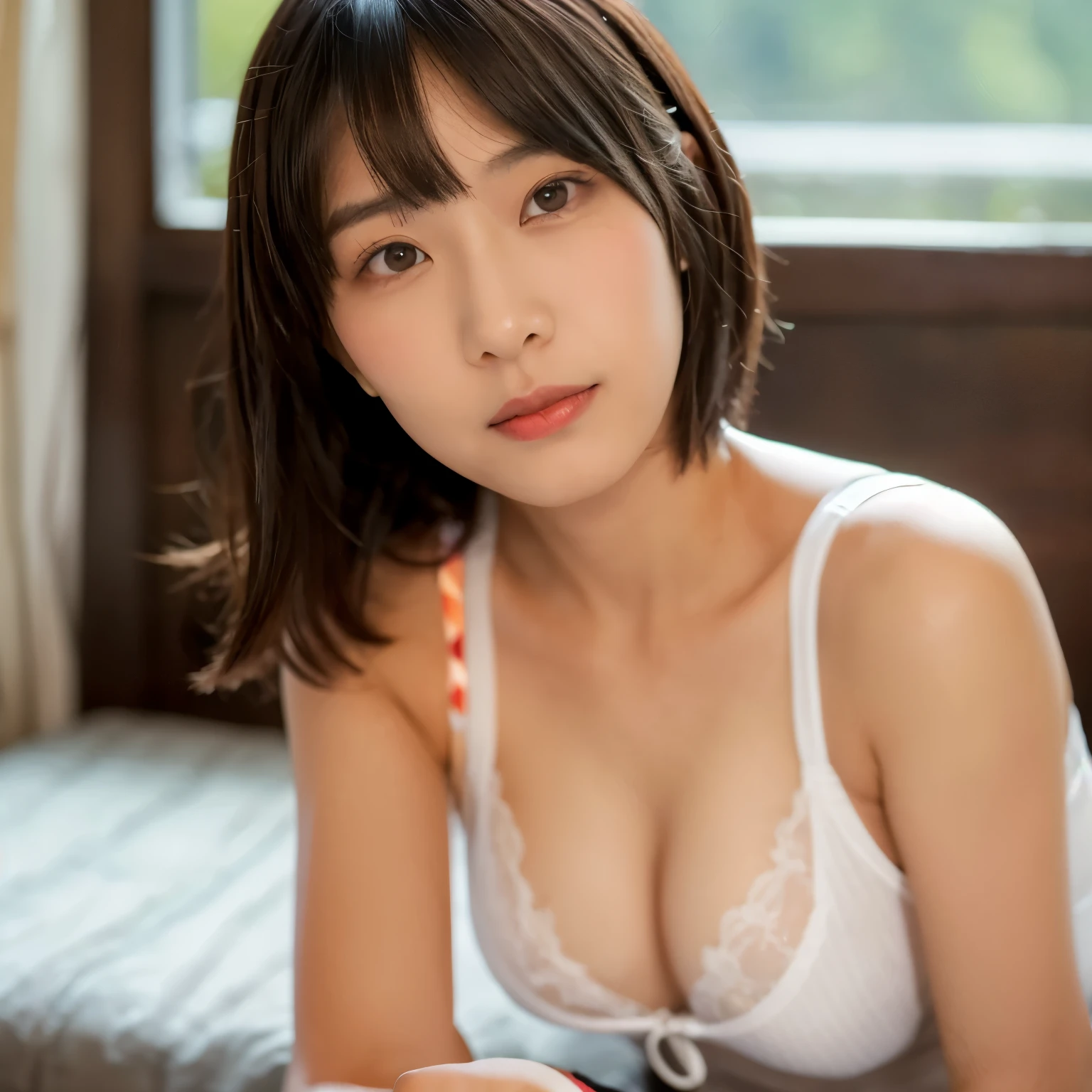 arafed asian woman with a striped top posing for a picture, chiho, asian girl, reluvy5213, korean girl, jaeyeon nam, young asian girl, f / 1. 9 6. 8 1 mm iso 4 0, beautiful asian girl, a young asian woman, with short hair, shikamimi, realistic young gravure idol