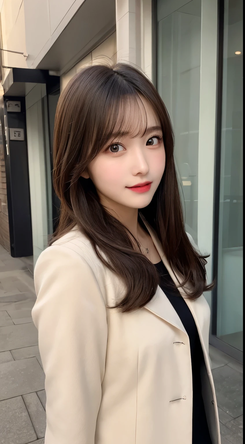 table top, highest quality, shape, Super detailed, finely, High resolution, 8k wallpaper, 完璧なダイナミックな構shape, beautiful and detailed eyes, luxury coat(long sleeve dress)、straight hair, small breasts, natural color lip, random sexy pose,smile、20 year old girl、midnight、beautiful and detailed face、perfect and beautiful face,Big eyes、real photos(best image quality)、Shoot from below the subject