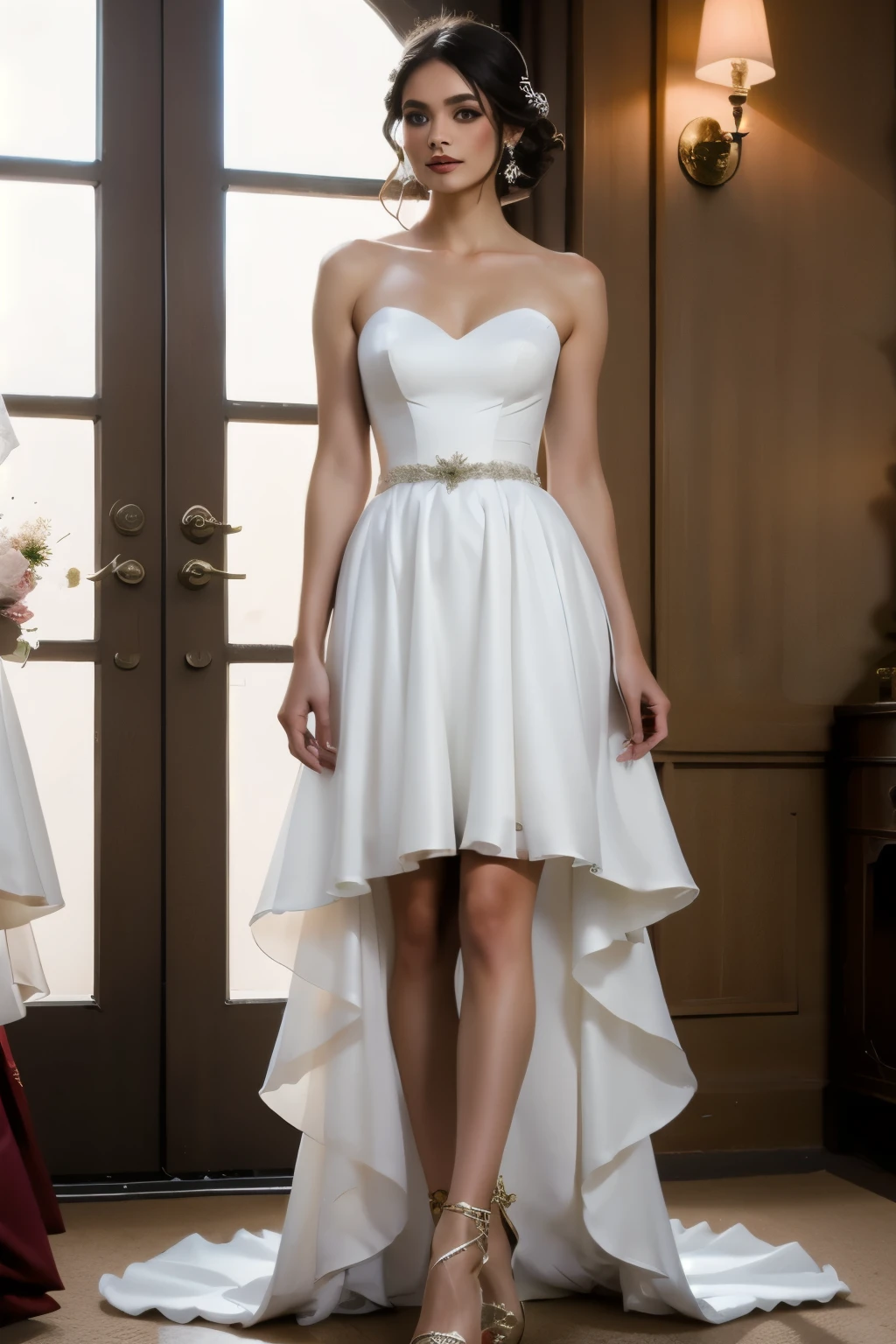 realistic , Adult tomboy with short hair, Luxury Bridal Dress