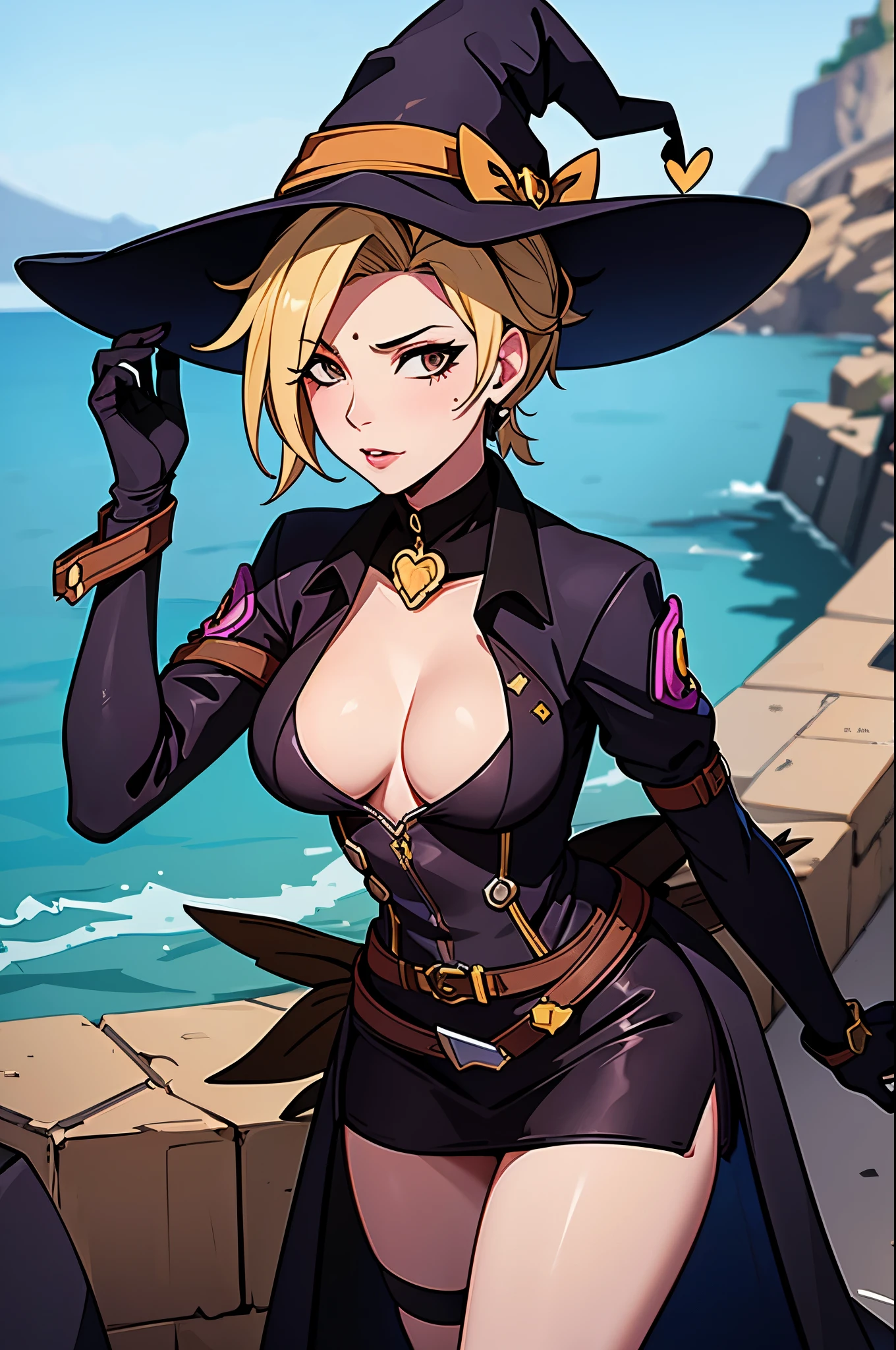 1 woman, medium sized breasts, hair covering right eye, ow2 mercy face, overwatch2 witch mercy , ow2 witch mercy fan art, ow2 witch mercy outfit