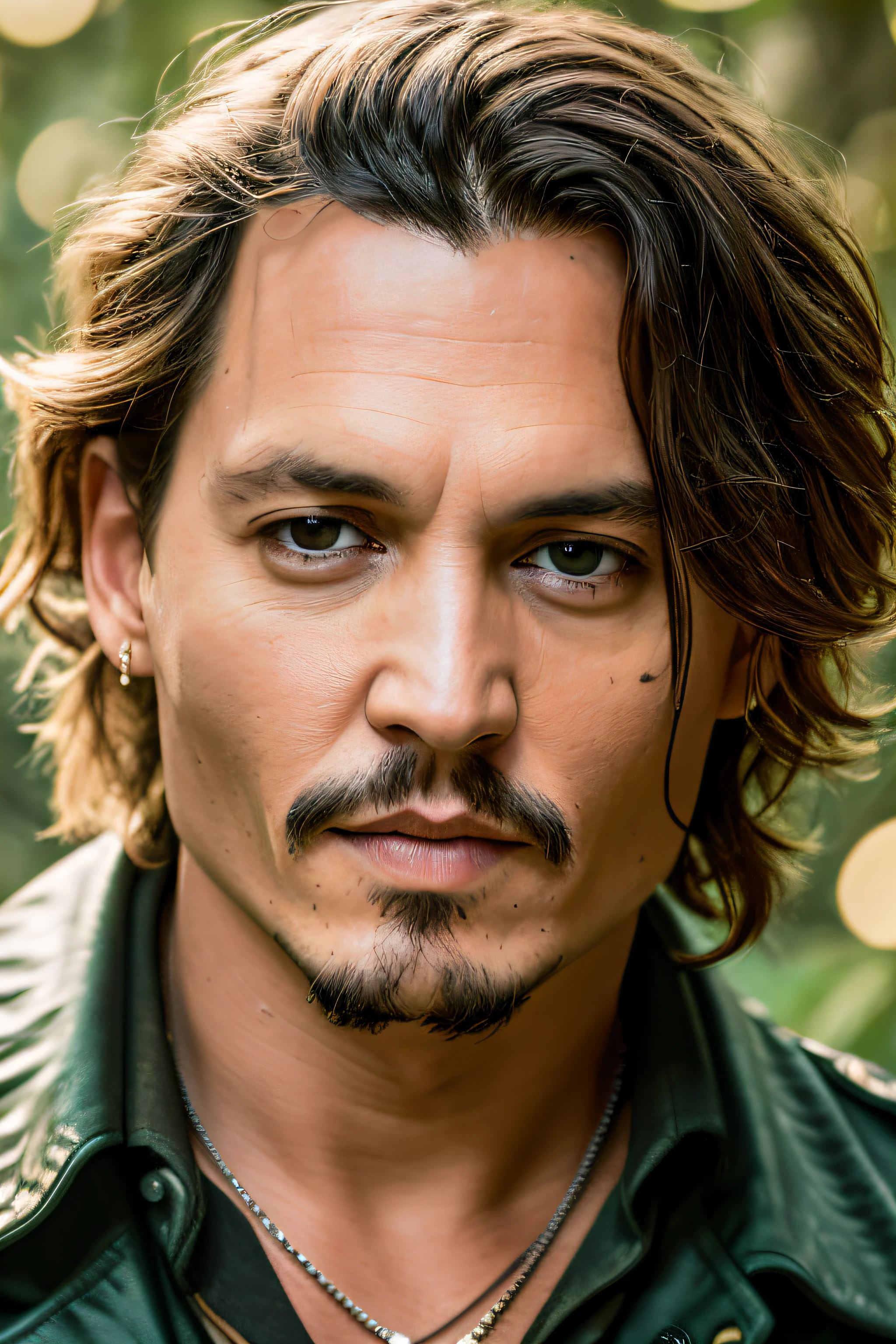 masterpiece, johnny depp walking through jungle at night among fireflies, (high detail:1 1), rough face, natural skin, high quality, nsfw, beautiful eyes, (detailed face and eyes), (face: 1 2), noise, extra, real photo, PSD, lamp film photography, sharp focus, contrast lighting, detailed skin, high resolution 8k, crazy detail, realistic, professional photography, 8k UHD, SLR camera, soft lighting, high quality, film grain, Fujifilm XT3