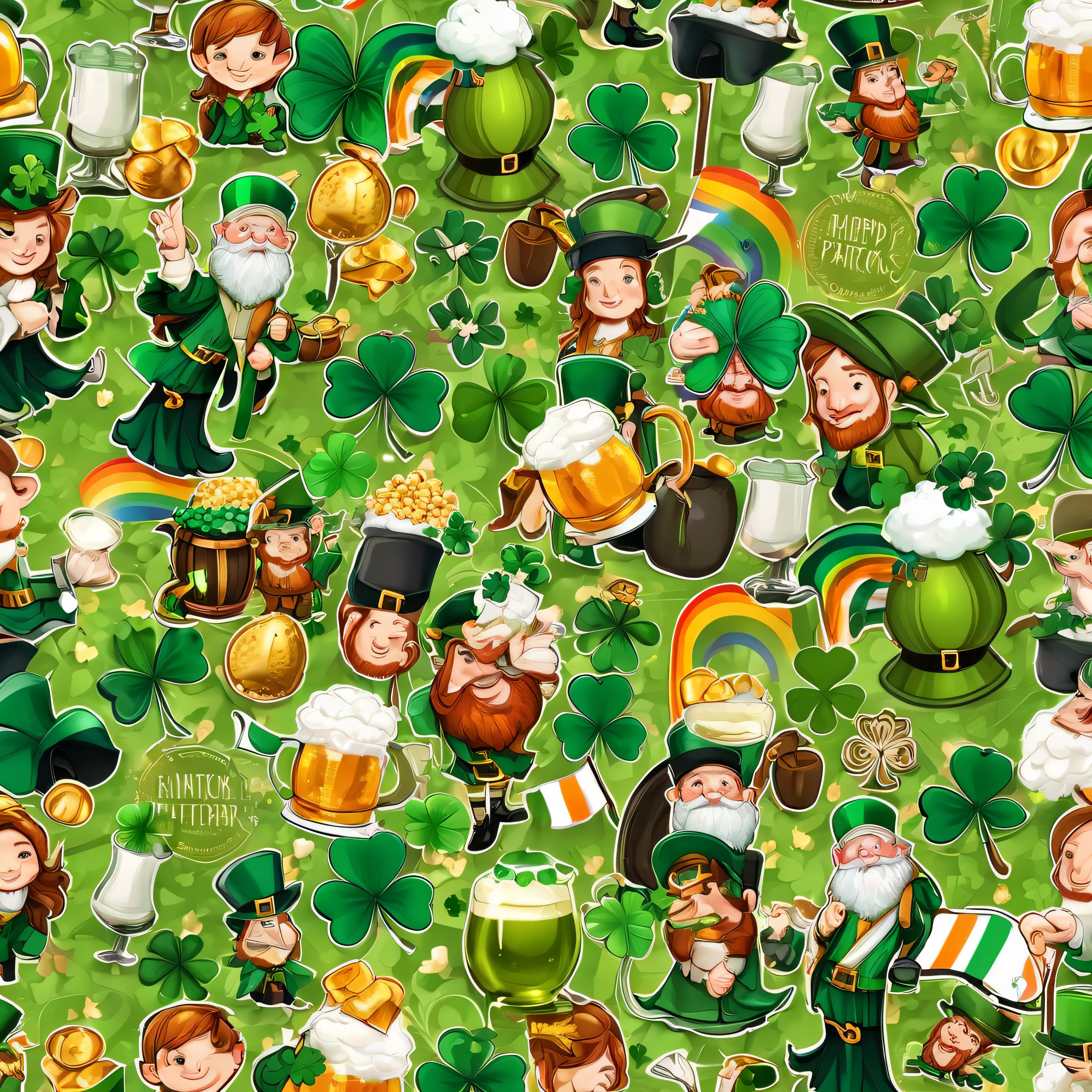 collage of Saint Patrick's themes, small images, wallpaper, pattern