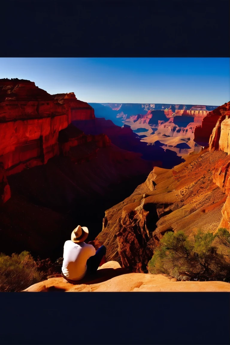 Grand Canyon,Two men lying down looking up at the sky,clear,blue sky,live-action,movie style