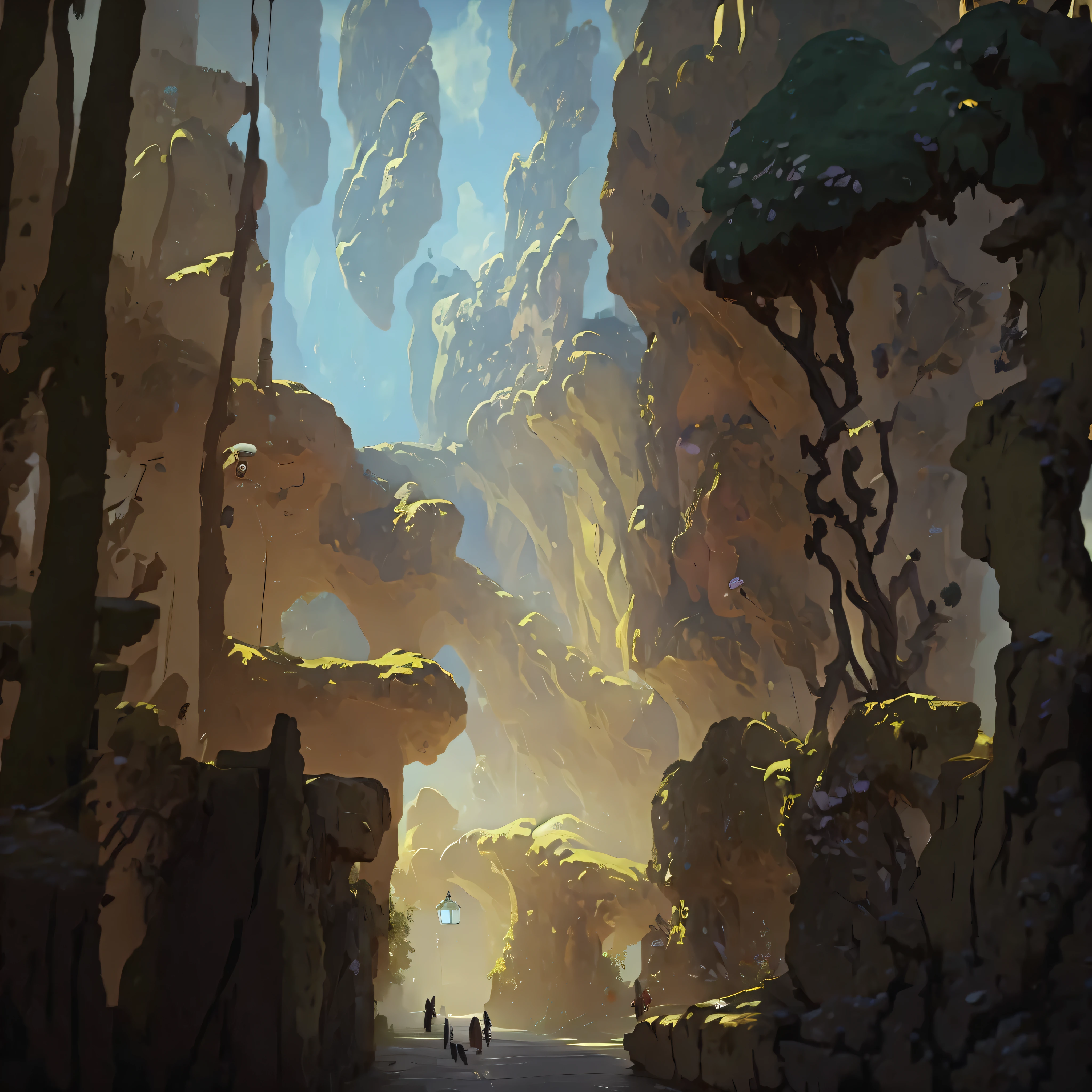 There is a painting of a city street,People are walking, Painting concept art, low detail. digital painting, digital painting concept art, Drawing in animation artist studio, digital 4k painting, expressive digital painting, very detailed digital painting, an expressive digital painting, Produced by Anime Painter Studio, Studio Ghibli painting style, stylized painterly