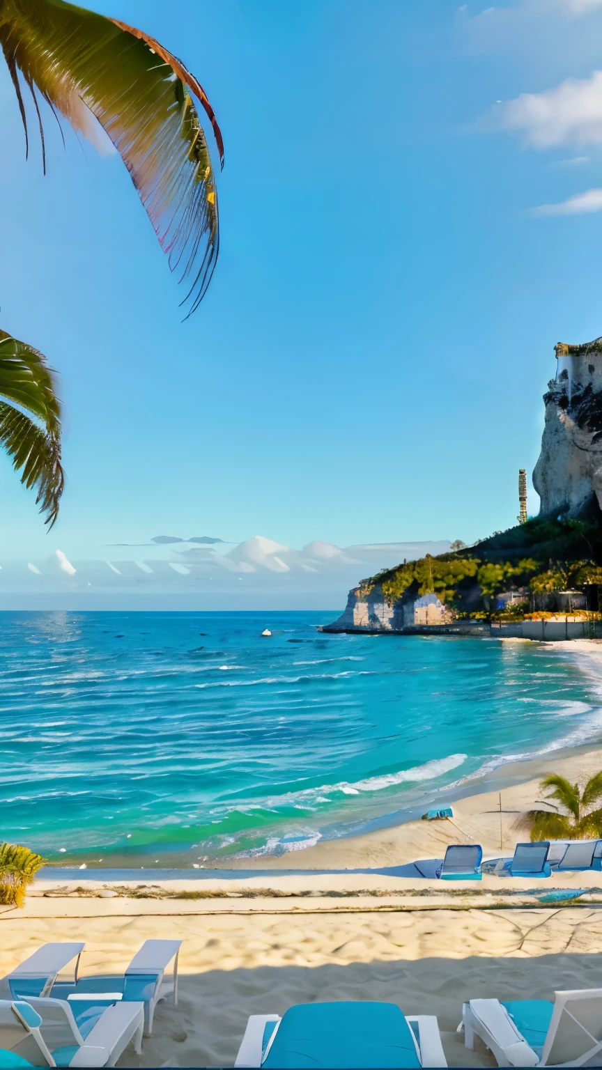 best quality,4k,8k,highres,masterpiece:1.2,ultra-detailed,realistic:1.37,beautiful detailed beach paradise,serene atmosphere,vibrant colors,palm trees swaying in the breeze,crystal clear turquoise waters,glistening white sand,sun-kissed coastline,secluded and tranquil ambience,Italian Riviera,secluded cove with picturesque views,romantic getaway,azure skies,rolling hills in the distance,warm golden sunlight,soft ocean waves gently crashing,swimwear clad visitors enjoying the beach,comfy beach loungers,inviting beach cabanas,coastal cliffs creating a dramatic backdrop,splash of vibrant beach umbrellas,seagulls soaring above,romantic sunset casting a warm glow,whispering palm fronds,whispers of the sea breeze,relaxing sound of crashing waves,underwater marine life,scuba divers exploring the underwater world,colorful coral reefs,crystal clarity of the water,Italian coastal charm.