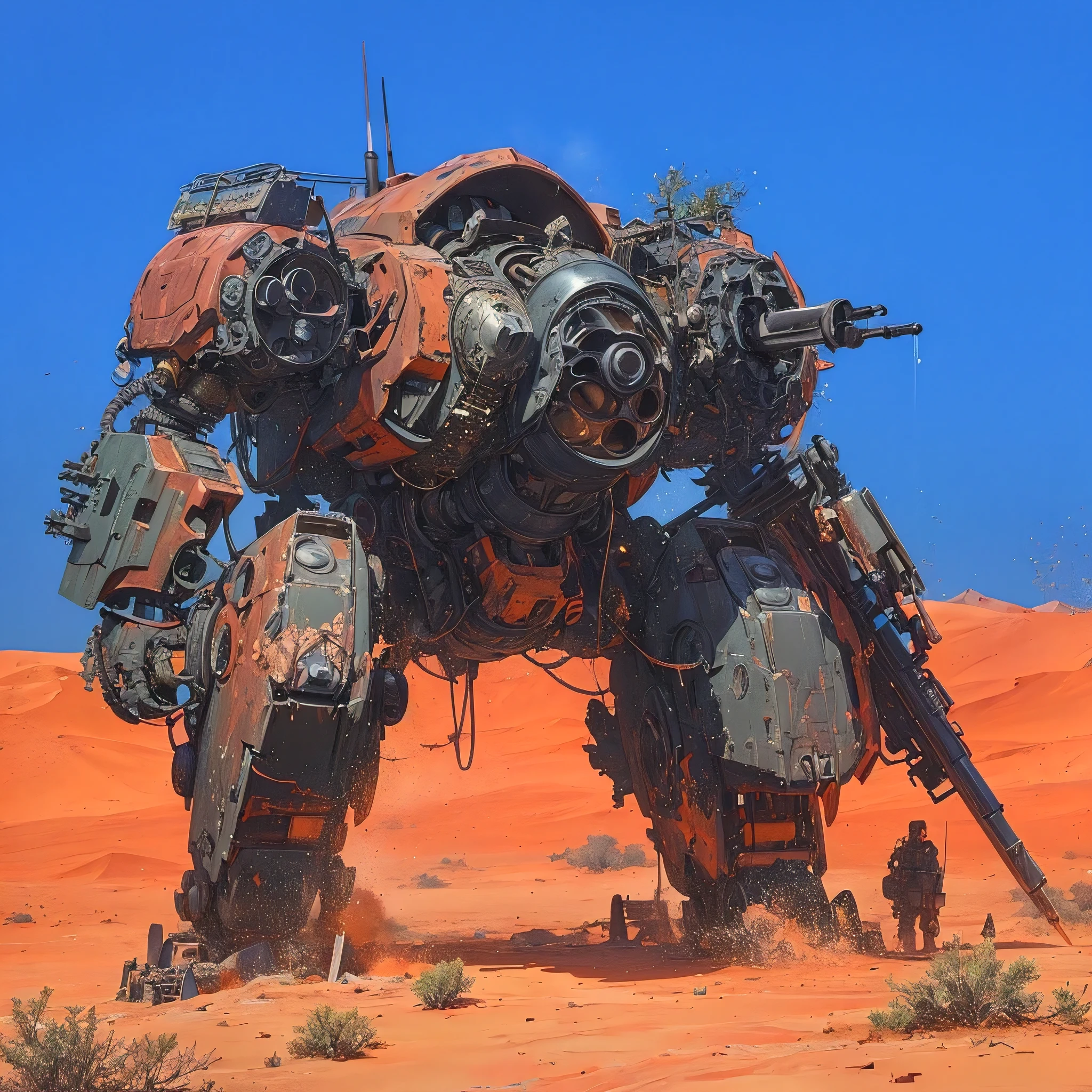 (close-up:1.1)mech head,(half buried)in the ground,(in)the middle of,(a)lush rainforest,(abandoned,damaged)mech,(massive)defense unit with,(detailed)machinery,(remnants)of the old empire,(vibrant)scenery,(nature,plants)in abundance,(bright)green foliage,(colorful,tropical)flowers,(dazzling)sunlight filtering through the canopy,(majestic)trees reaching towards the sky,(glimpses)of wildlife hiding in the undergrowth,(birds)chirping and (insects)buzzing in the background,(serene)atmosphere,(fresh)air filled with the (fragrance)of wet earth and plants,(harmony)between man-made technology and the natural surroundingysterious)and (forgotten)history,(highres)image quality,(photo-realistic)details,(exquisite)textures,(intense)depth of field,(rich)color palette,(soft, warm)natural lighting,(atmospheric)fog adding a touch of mystery