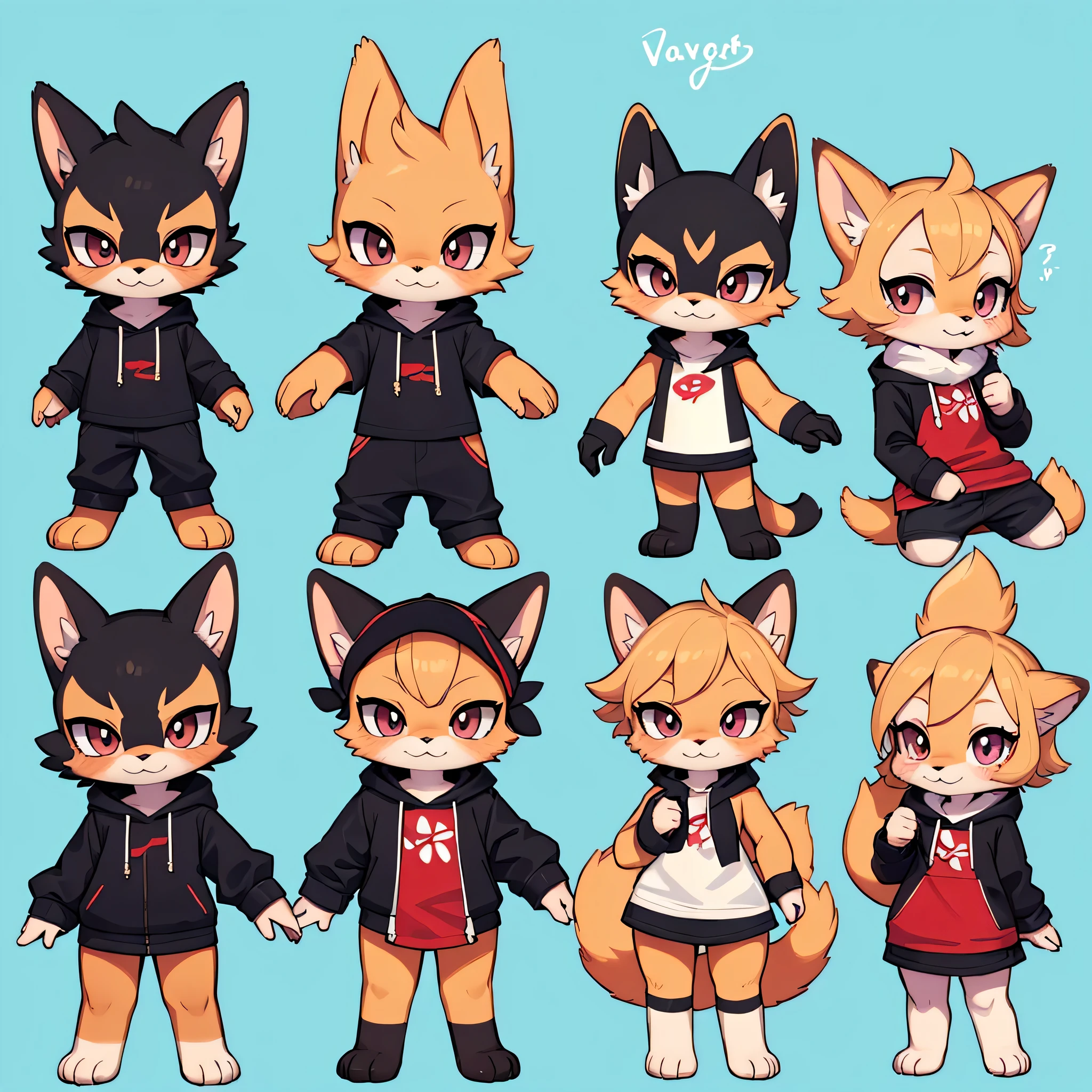 5girls, wolf and fox and tanuki and jackal and coyote, furry, bodyfur, tail, collar, topless, jeans, long pants, glove, boots, chibi