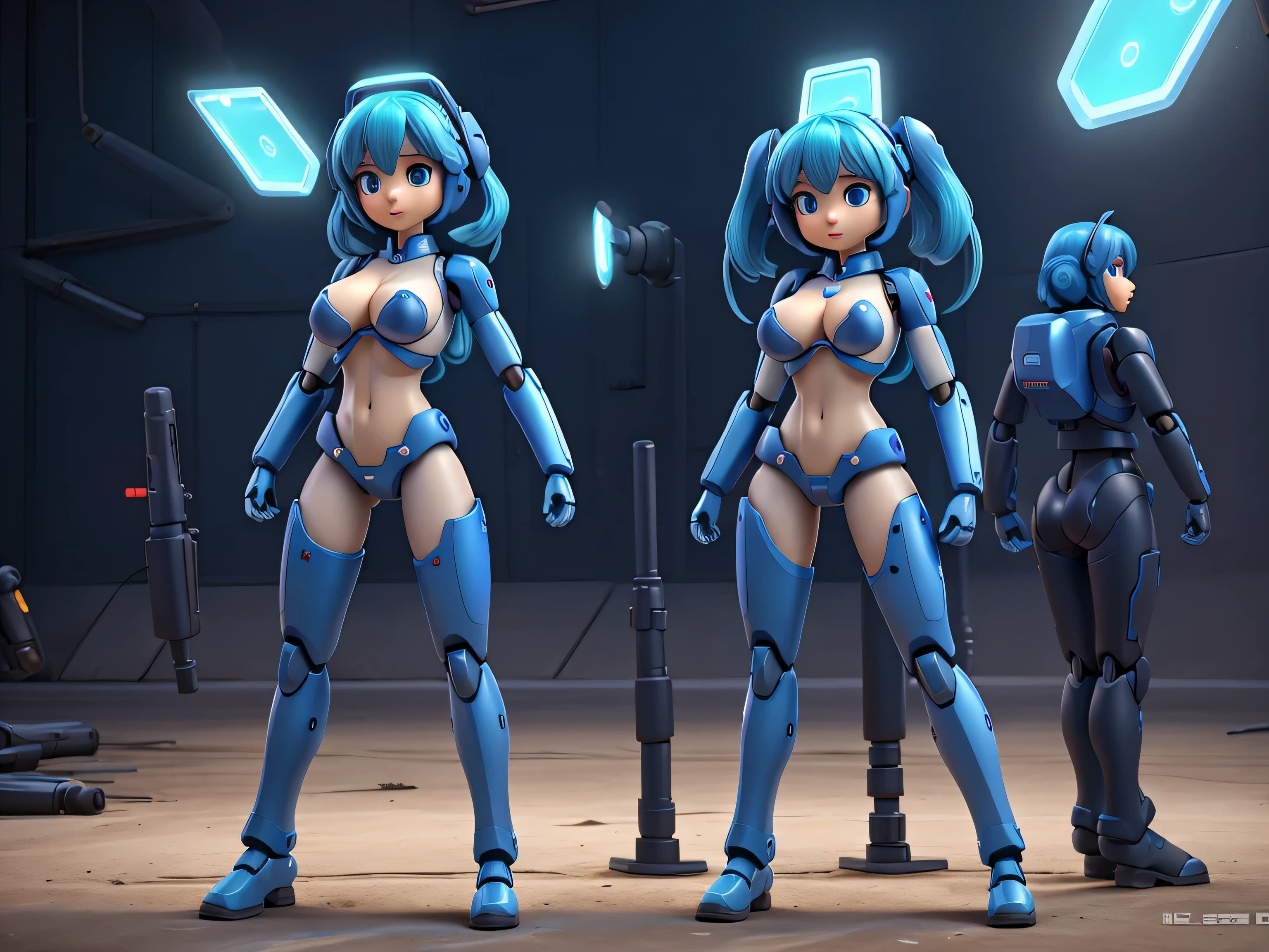 Android-girl, mecha arms, mecha legs, nsfw, mecha antennas, big breast,abs, blue hair, glowing mech eyes