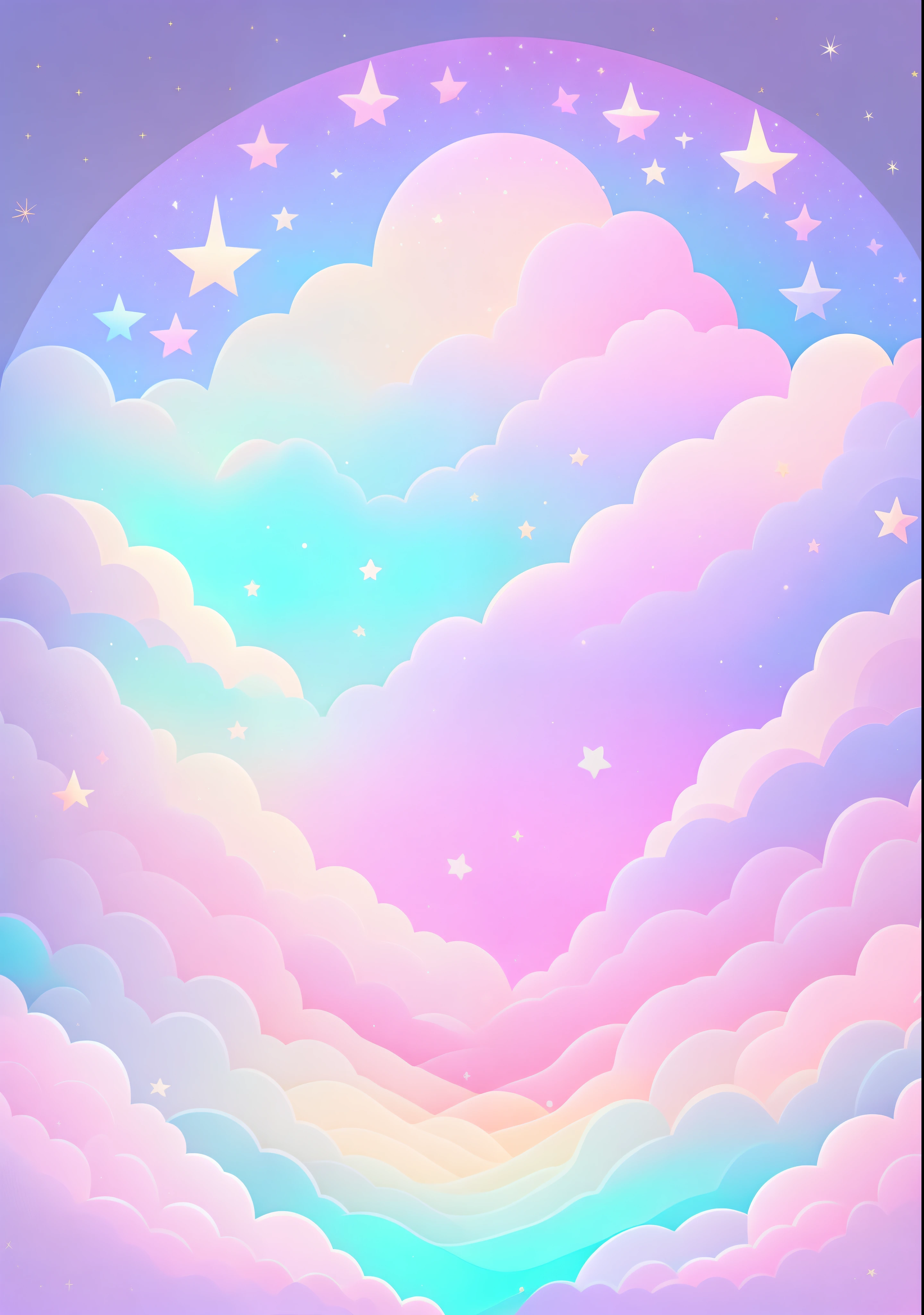 "cartoon illustration, sky in a gradient of pastel colors with twinkling stars. Immerse yourself in a mystical world full of magical elements (weighted at 0.9).