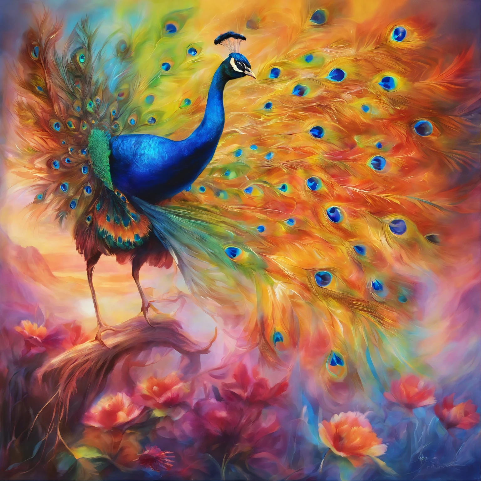 A radiant peacock feather with petals displaying rainbow-like colors,emanating the light of both the sun and the moon,Crystal material,Light,cleanness,Reflective,refractions,Ray traching,super-fine,Hyper-realistic,best qualtiy