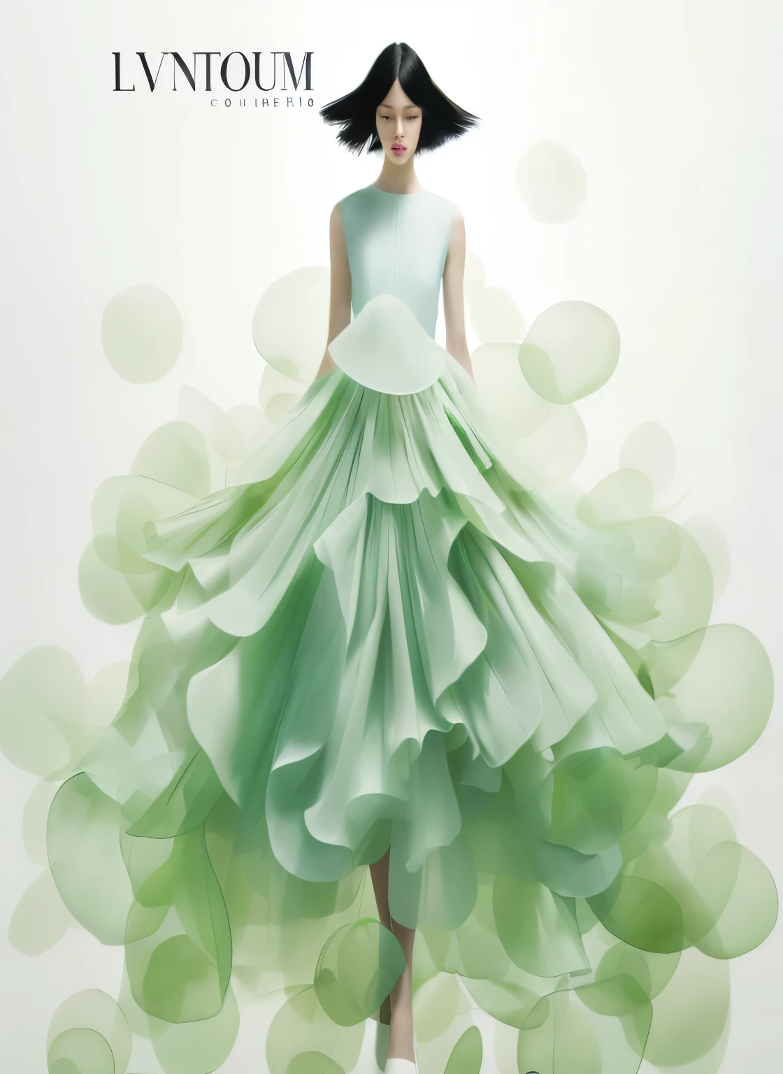 arafed image of a woman in a green dress with a lot of bubbles, dress made of green leaves, dress of leaves, by Ayami Kojima, inspired by Yanjun Cheng, dress made of leaves, flowing gown, inspired by Hsiao-Ron Cheng, jingna zhang, 1 9 th, digital art of an elegant, kim hyun joo