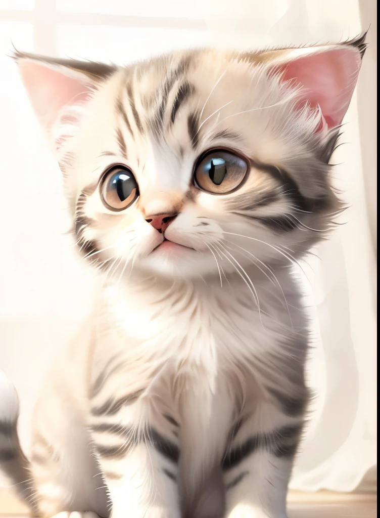 A cute kitten with tabby texture, elegant, centered, soft cinematic light