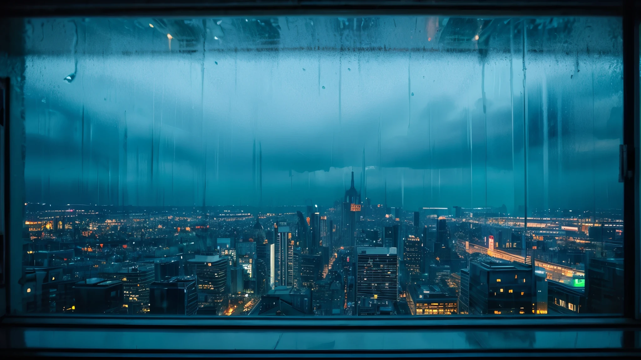 rain night city landscape window