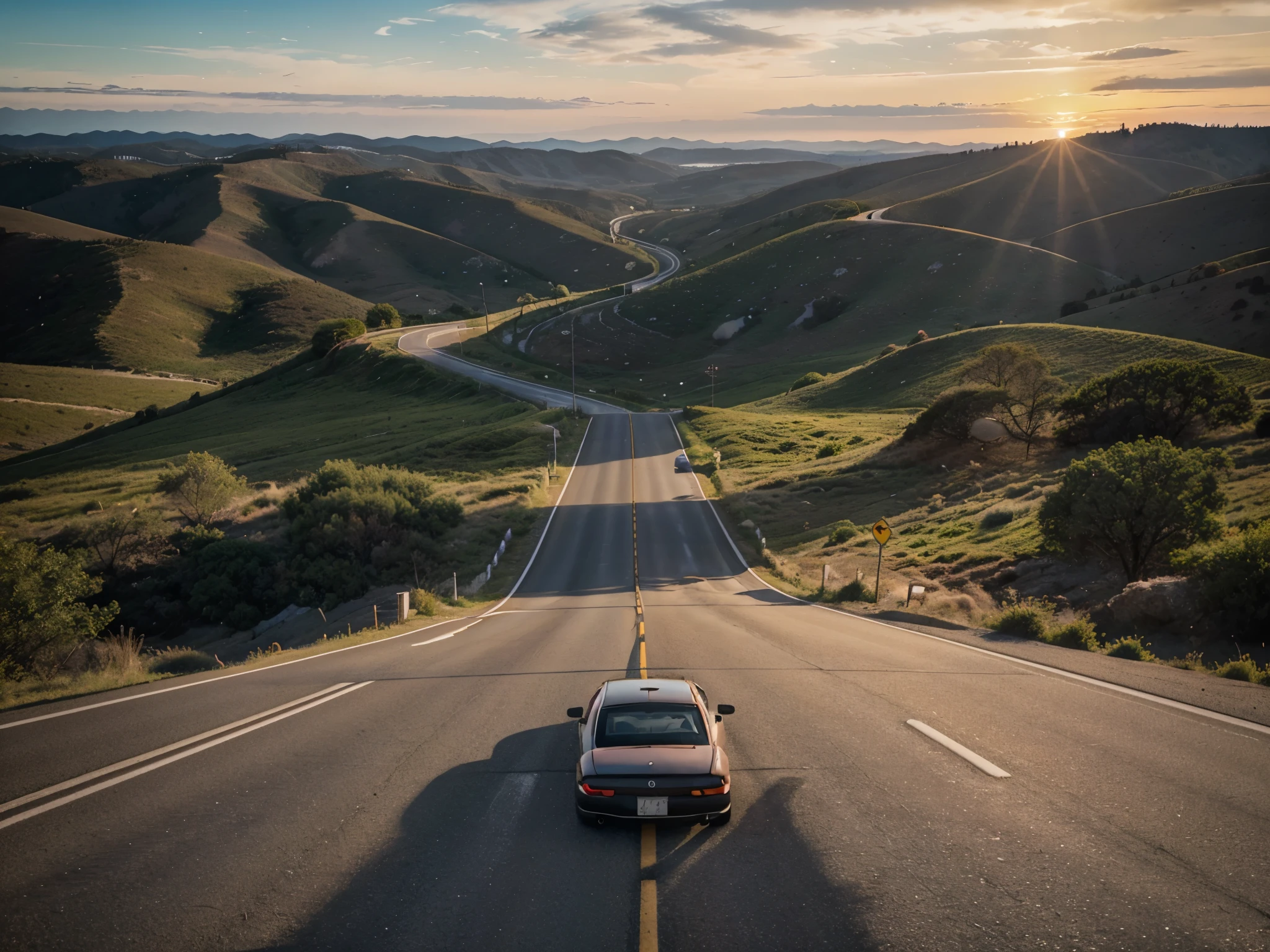 "Imagine embarking on a road trip through winding highways and vast landscapes, where each turn reveals a new vista of breathtaking beauty. As you traverse across miles of open road, capture the essence of the journey through AI-generated artworks that evoke the exhilaration and wonder of traveling by car. From the vibrant hues of sunset-streaked skies to the serene tranquility of winding country roads, let your creativity bring to life the immersive experience of a road trip, inviting viewers to embark on their own visual adventure."