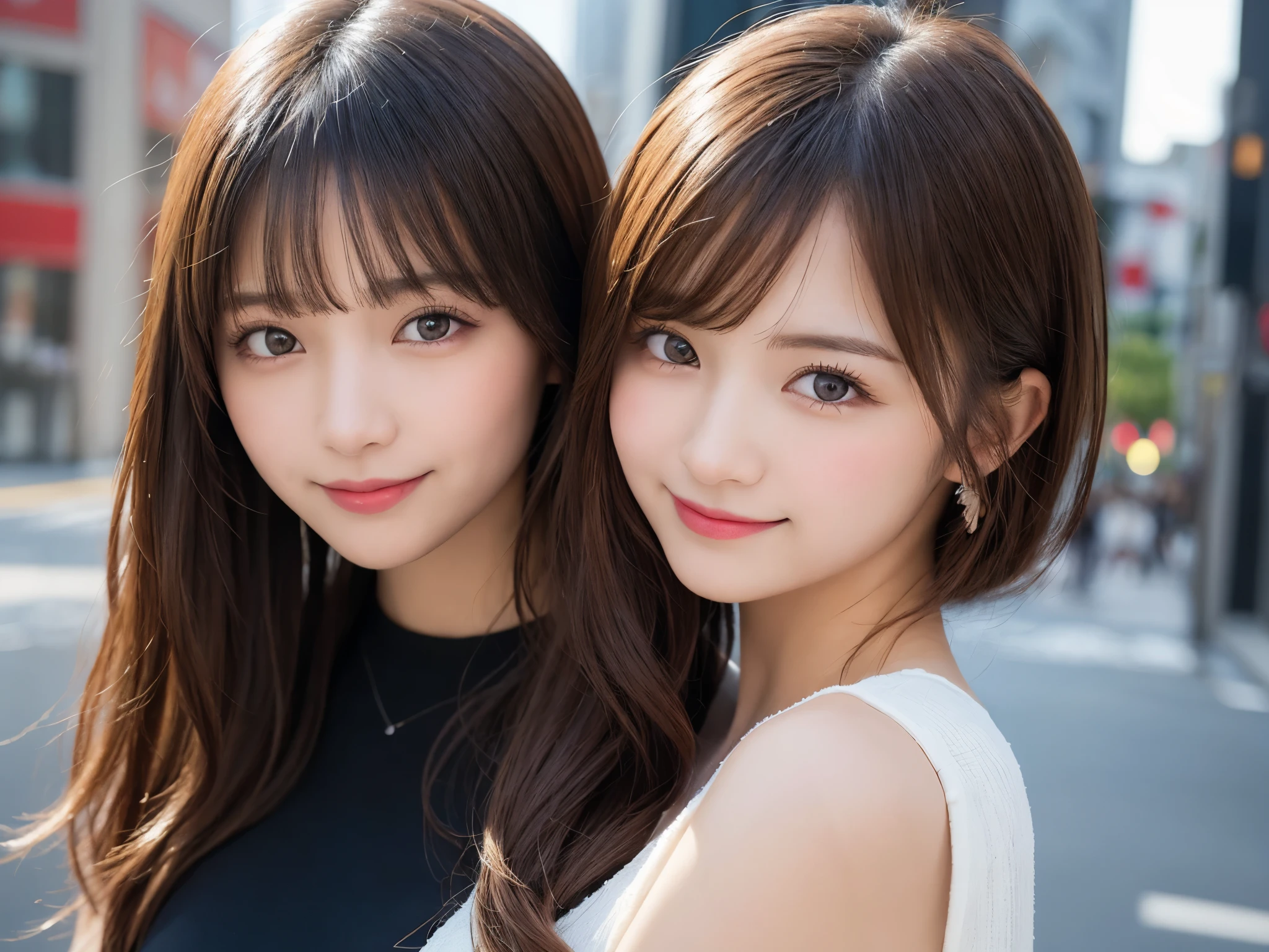 masutepiece, Best Quality, Illustration, Ultra-detailed, finely detail, hight resolution, 8K Wallpaper, Perfect dynamic composition, Beautiful detailed eyes, Women's Fashion Summer,Medium Hair,Small breasts natural color lip, Bold sexy poses,Smile,Harajuku、20 years girl、Cute、Sexy shot looking at camera