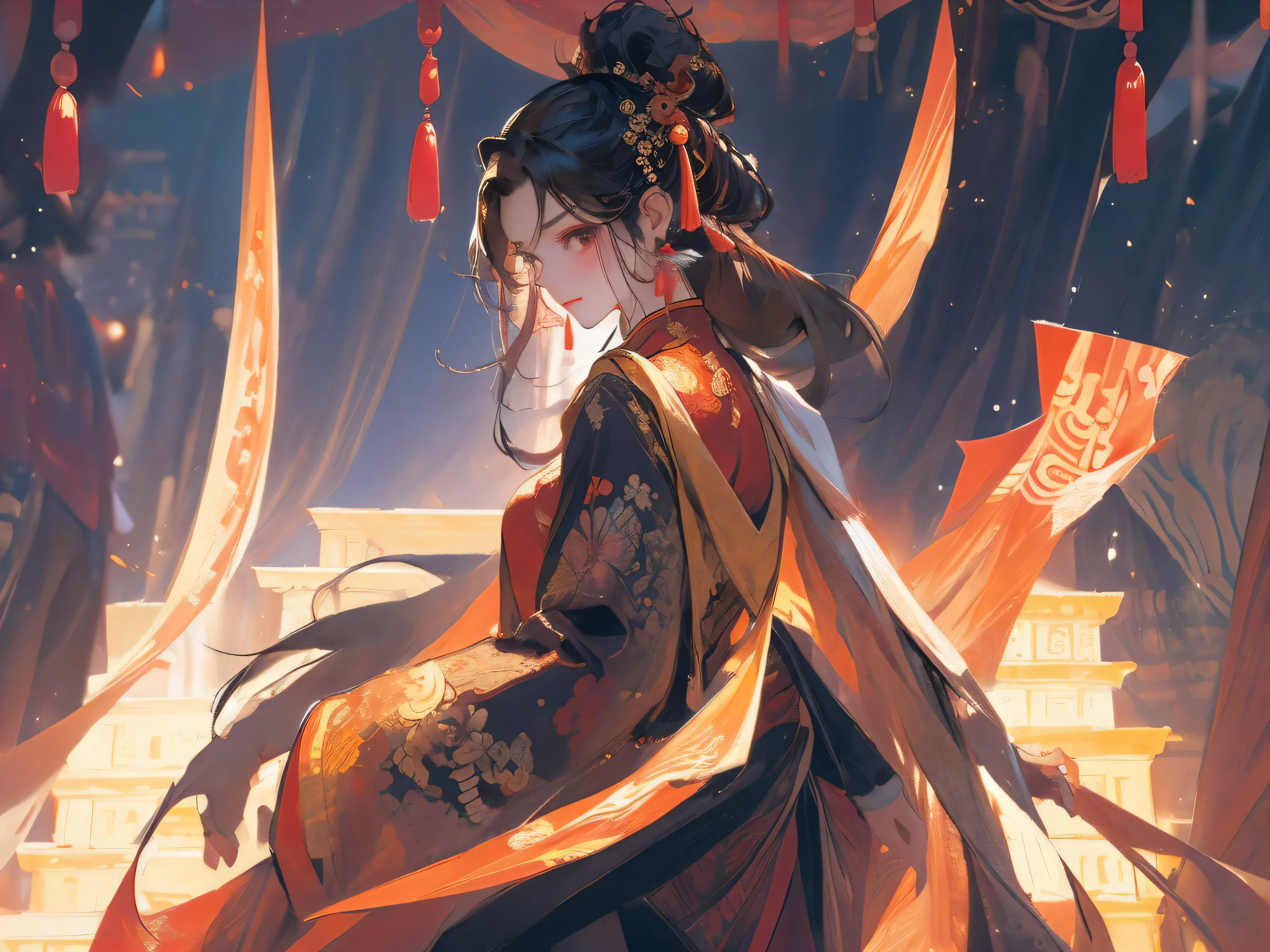 masterpiece, best quality, 1 girl,alone,Chinese cloth,Chinese style,glow,in the palace,look at the audience