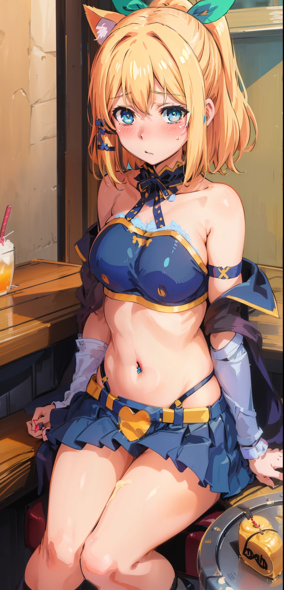 best quality, (masterpiece:1.2), detailed, medieval,
Rumia Tingel,
1girl, solo, ((blush)),
medium hair, blonde hair, short ponytail, blue eyes, green bow, x hair ornament,
((( blue eyes, ultra-detailed eyes))),
Dynamic pose, ((blush)), medium breasts, medium hair, background, perfect anatomy, healthy skin, glowing eyes, cat ears. ((((sitting in a bar)))). ((((( navel, healthy skin))))), confident. Cum, cum on face, sex.