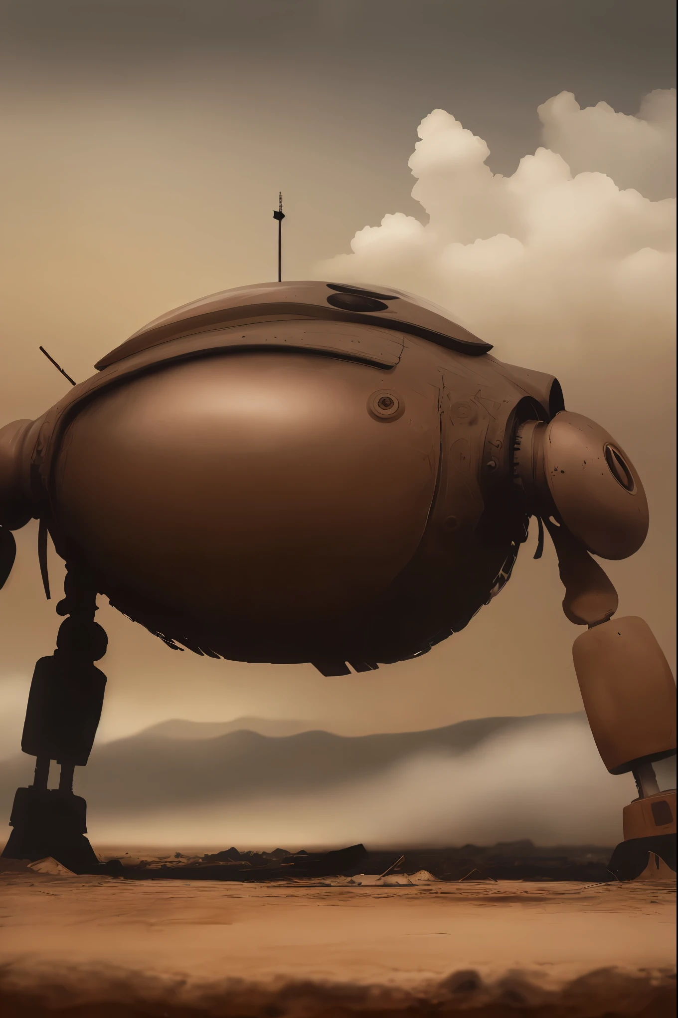This photograph captures a scene of a discarded mech, its surface covered in rust and its mechanical arms twisted and deformed. It is surrounded by a barren planet with nothing but desolation. In the distance, the aftermath of an explosion can be seen with smoke rising. Yet, upon the mech, strange and vibrant plants have managed to grow, bringing a touch of life to this lifeless world.