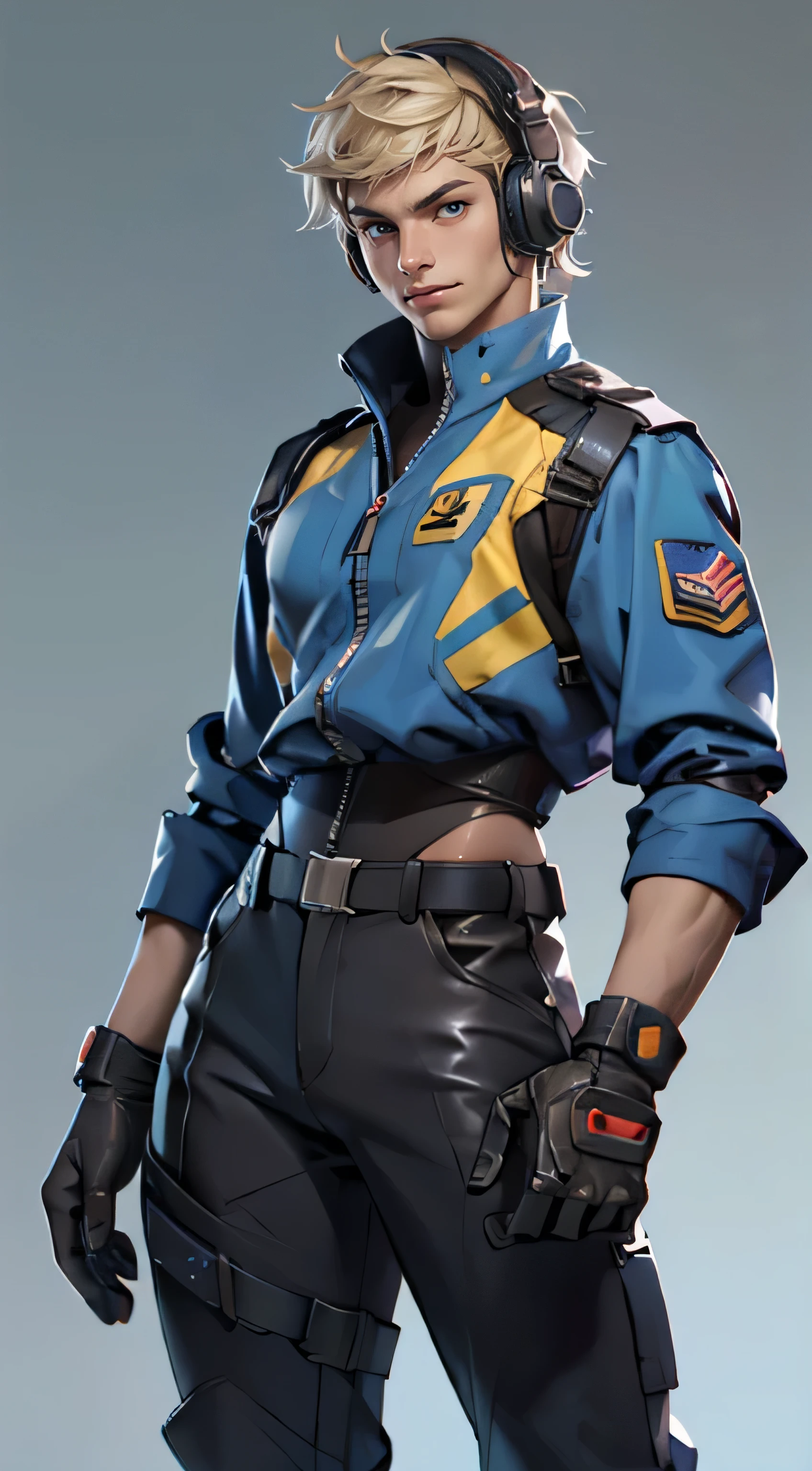 (woman),woman,11:23(((best quality: 1.4))),(Unparalleled masterpiece), (Ultra high quality),(Hyper-realistic 8K CG),(Beauty),(smiley face),(Headset devices),(light color short hair),(greet),(one hand gesturing),(Tech mech), ((( Body))), (((ung woman))), 25-year-old American soldier with perfect Body,,Beautiful and well groomed face,muscular Body:1.2, (Pictures from head to thighs), Complex equipment, Tachibana,trousers,The clothes are dark,Clothes with armored metal electronic parts