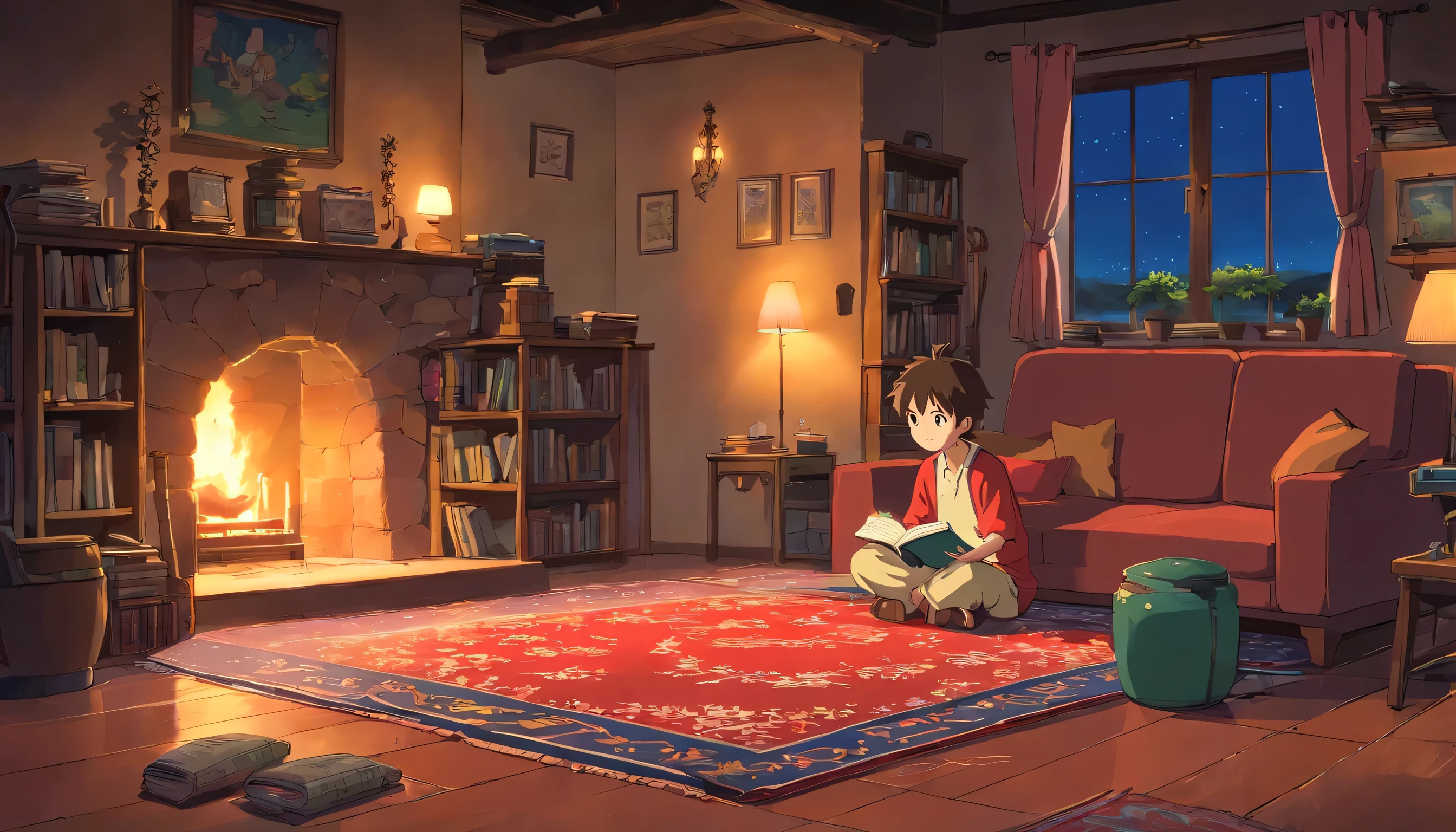 (boys listening to music in a cozy room at night, reading a book,turkish carpet on the floor)(lo-fi,2D anime style:1.1)(ambient lighting,dark atmosphere:0.9)(high quality,HD,ultra-detailed:1.2)
Please note,The above is the generated stable diffusion prompt sample。Different samples correspond to different labels、Tag order and parameters。