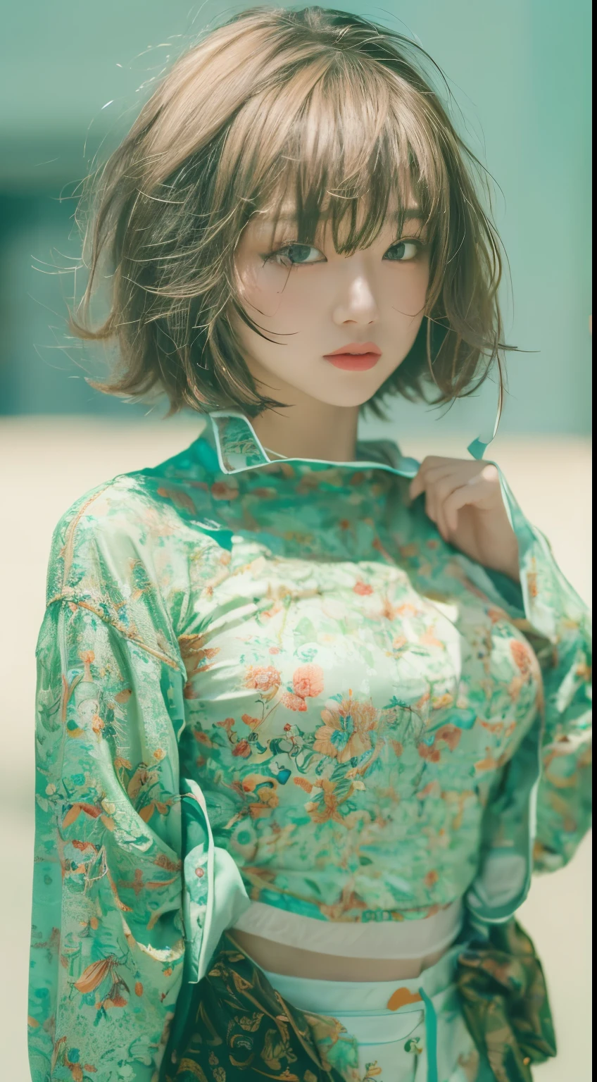 NSFW,((highest quality, 8k, masterpiece :1.3)), 1 girl, pretty woman with thin abs :1.3, (medium short hair, huge breasts :1.2), pajamas:1.1, super detailed face, fine eyes, outside,